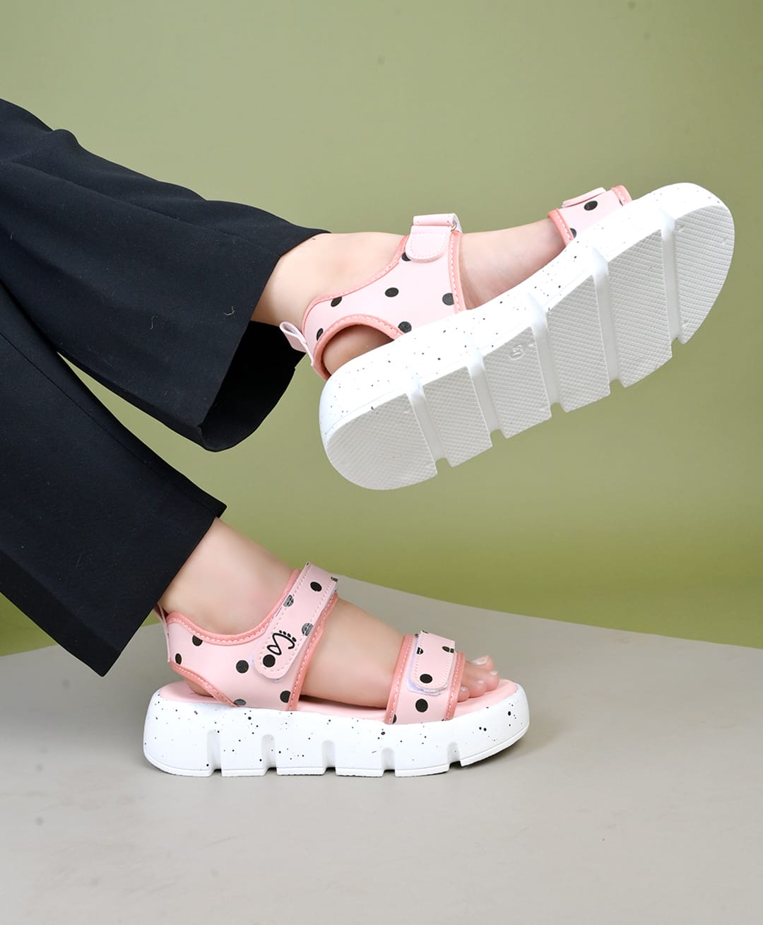 Shoetopia Polka Dots Printed Sandals - Pink-image-6