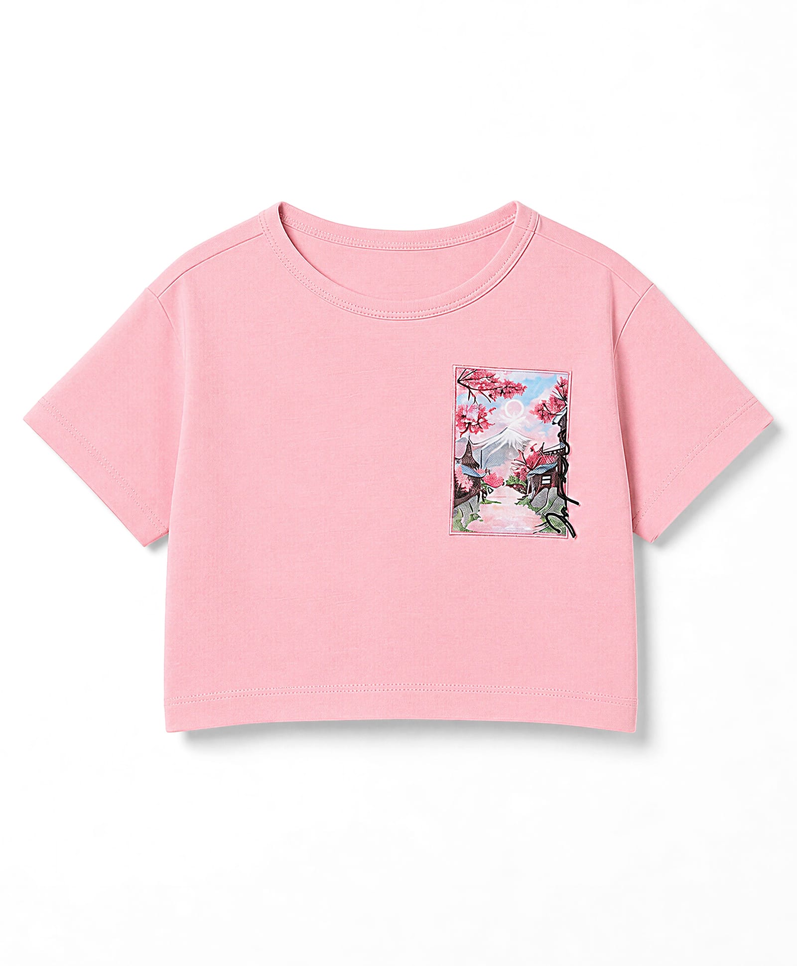 UCB Cotton Knit Boxy T-Shirt with Half Sleeves and City Satin Applique - Pink-picture-46
