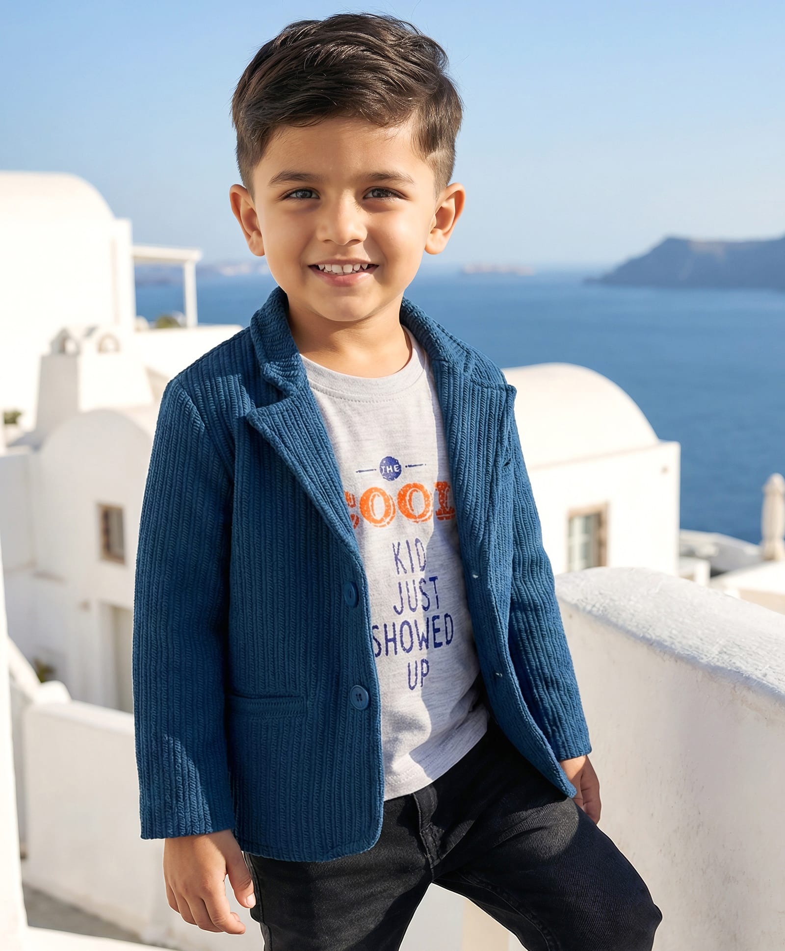 Babyhug Cotton Knit Full Sleeves Solid Party Blazer With Printed Inner Tee - Teal Blue-picture-26