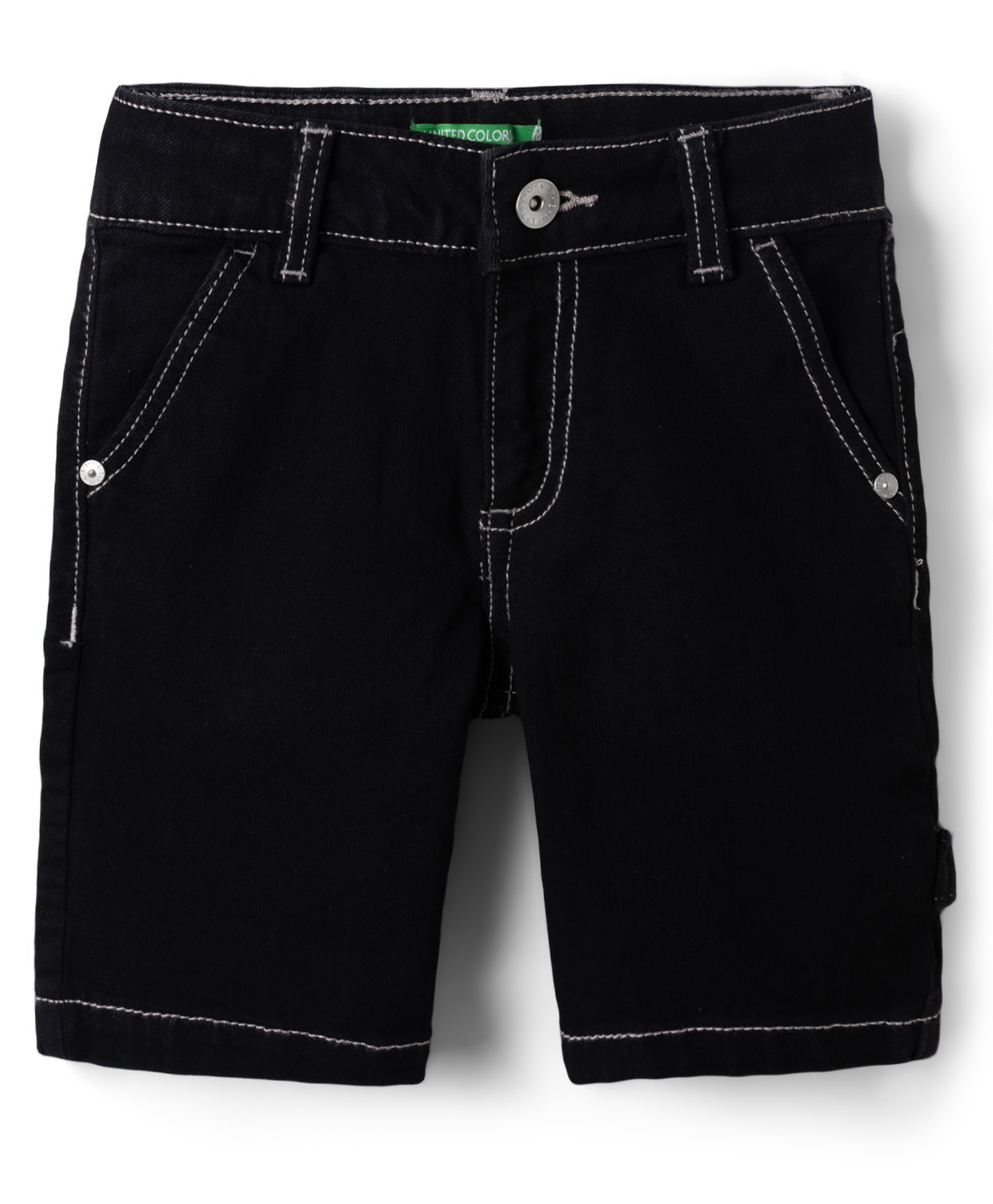 UCB Woven Knee Length Solid Denim Shorts - Black-image-11