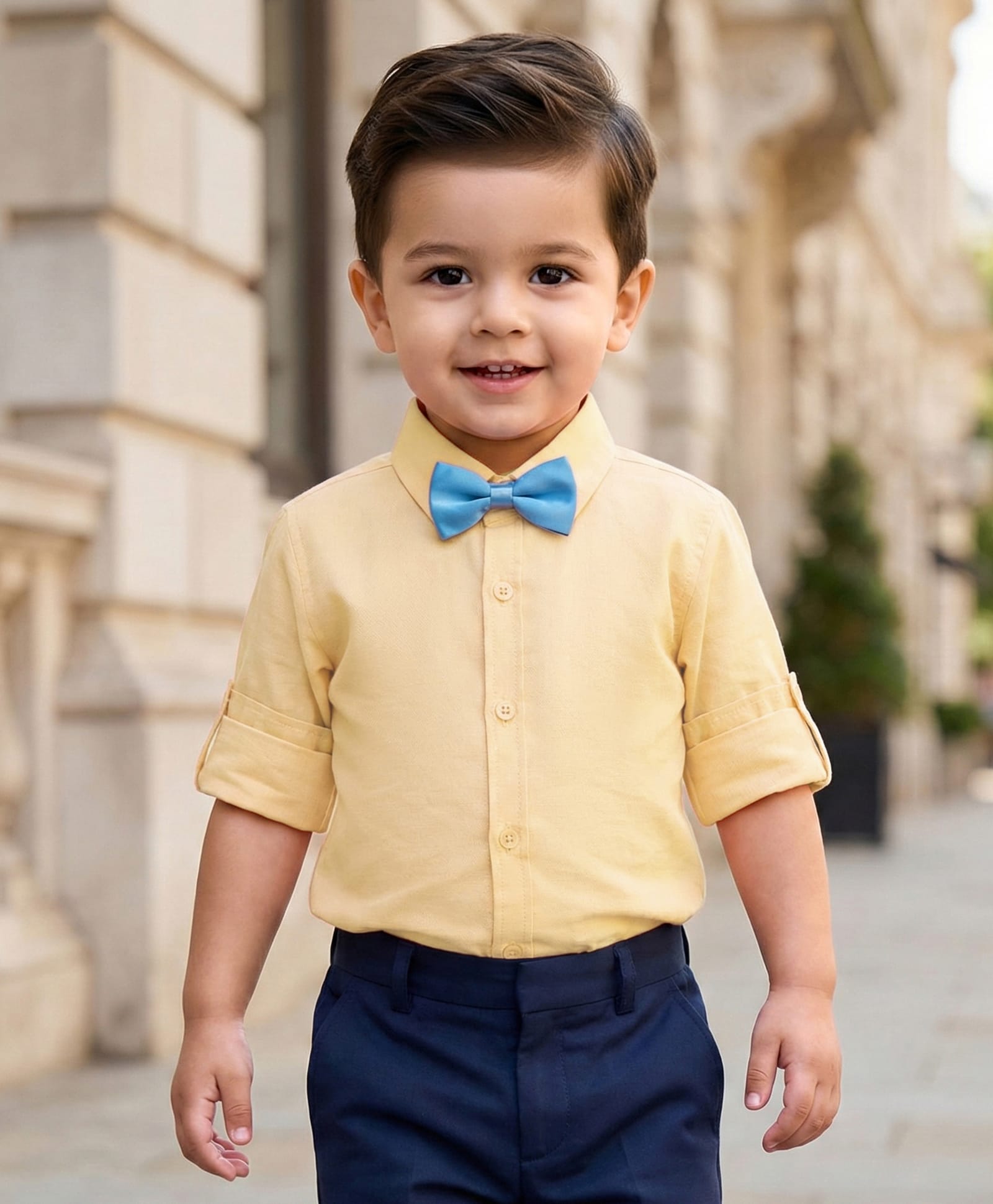 Babyhug Cotton Woven Full Sleeves Solid Color Party Shirt With Bow - Yellow-picture-16