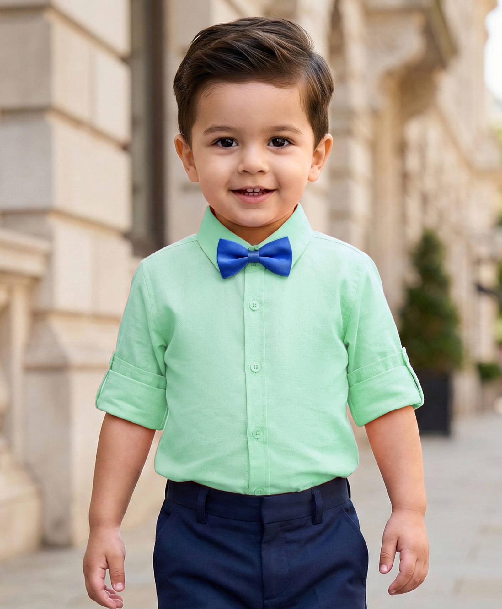 Babyhug Cotton Woven Full Sleeves Solid Color Party Shirt With Bow - Light Green-picture-23