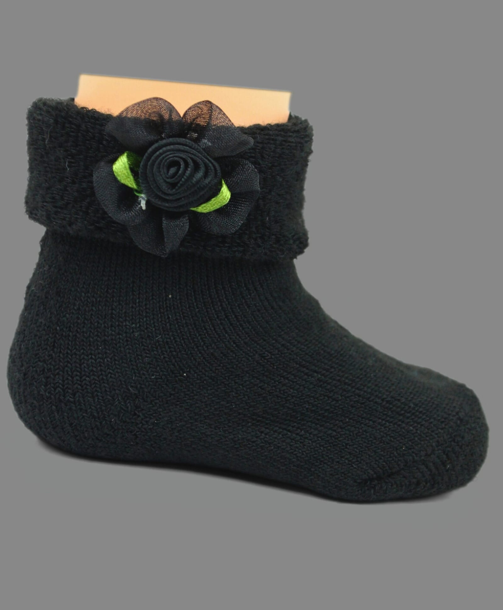 Neska Moda Cotton Elastane Knit Floral Applique Detailed Socks - Black-picture-44