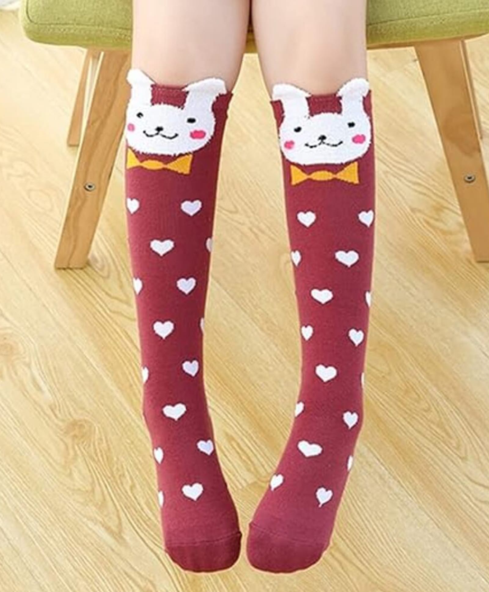 Neska Moda Cotton Elastane Knit Animal & Hearts Designed Socks - Maroon-picture-34