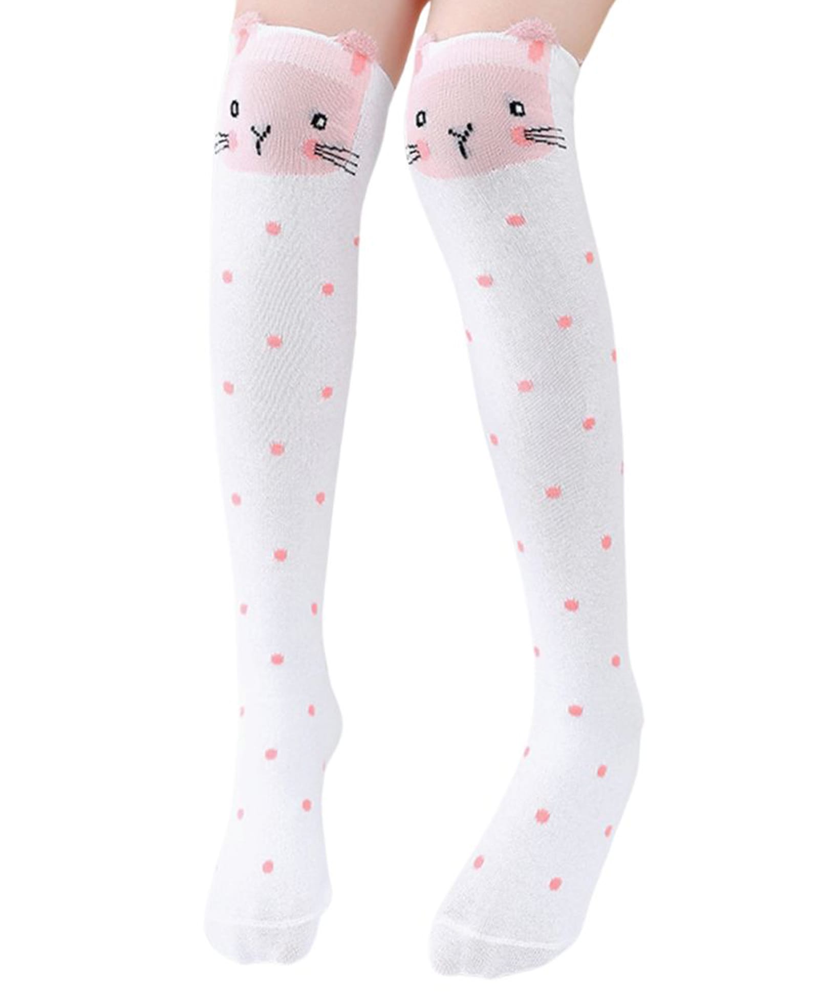 Neska Moda Cotton Elastane Knit Animal & Polka Dots Designed Socks - White-image-4