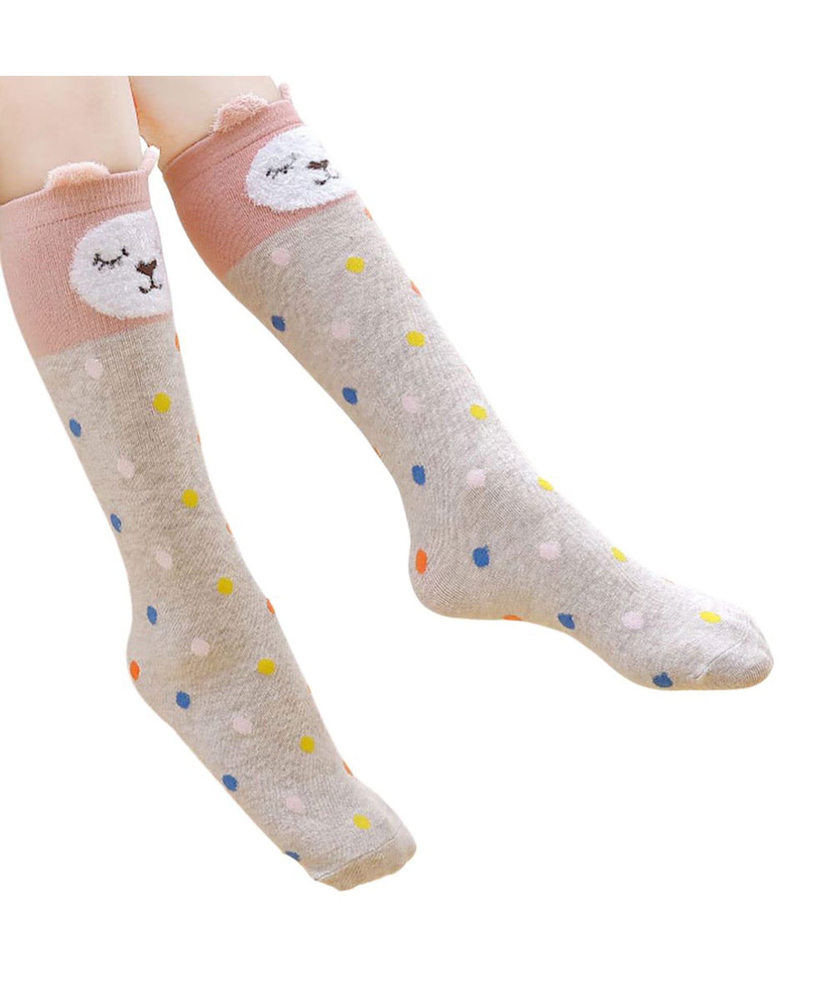 Neska Moda Cotton Elastane Knit Animal & Polka Dots Designed Socks - Peach & Beige-picture-26