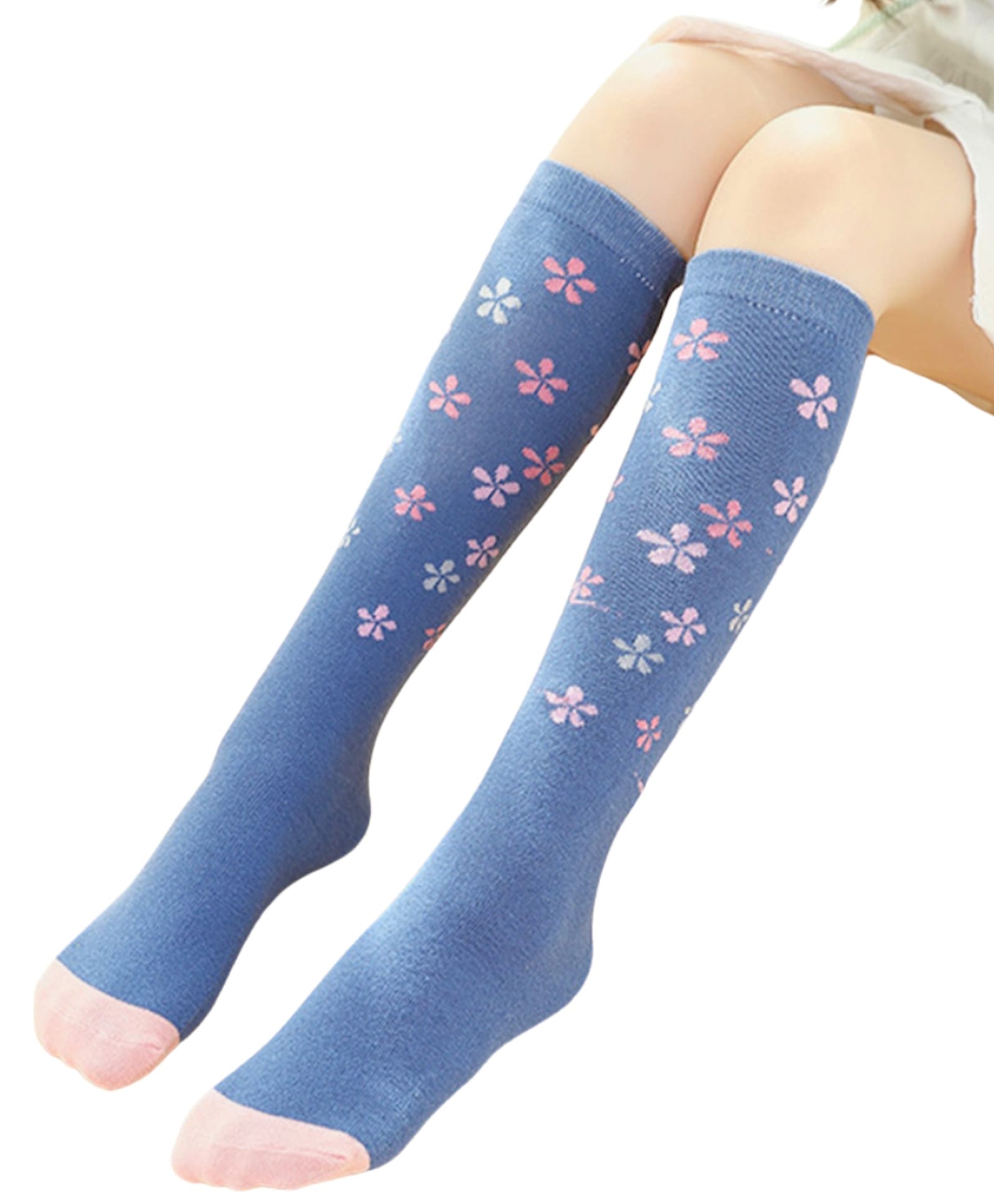 Neska Moda Floral Printed Socks - Blue-image-31