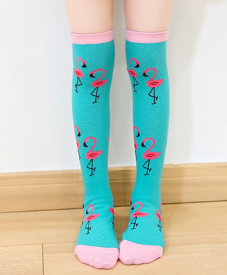 Neska Moda Cotton Elastane Knit Flamingo Designed Socks - Mint-image-44