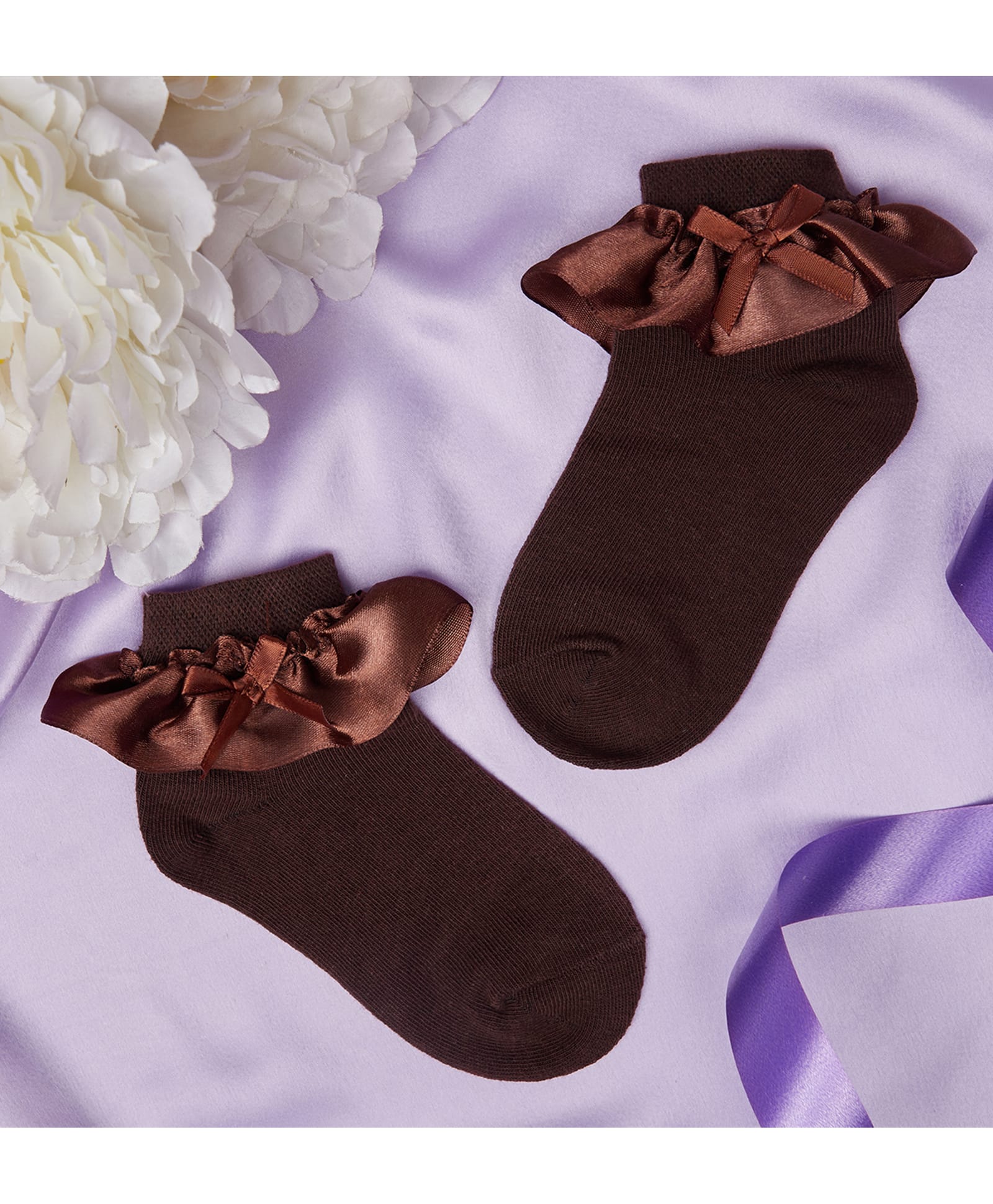 Neska Moda Cotton Elastane Knit Frill Detailed Socks - Brown-picture-47