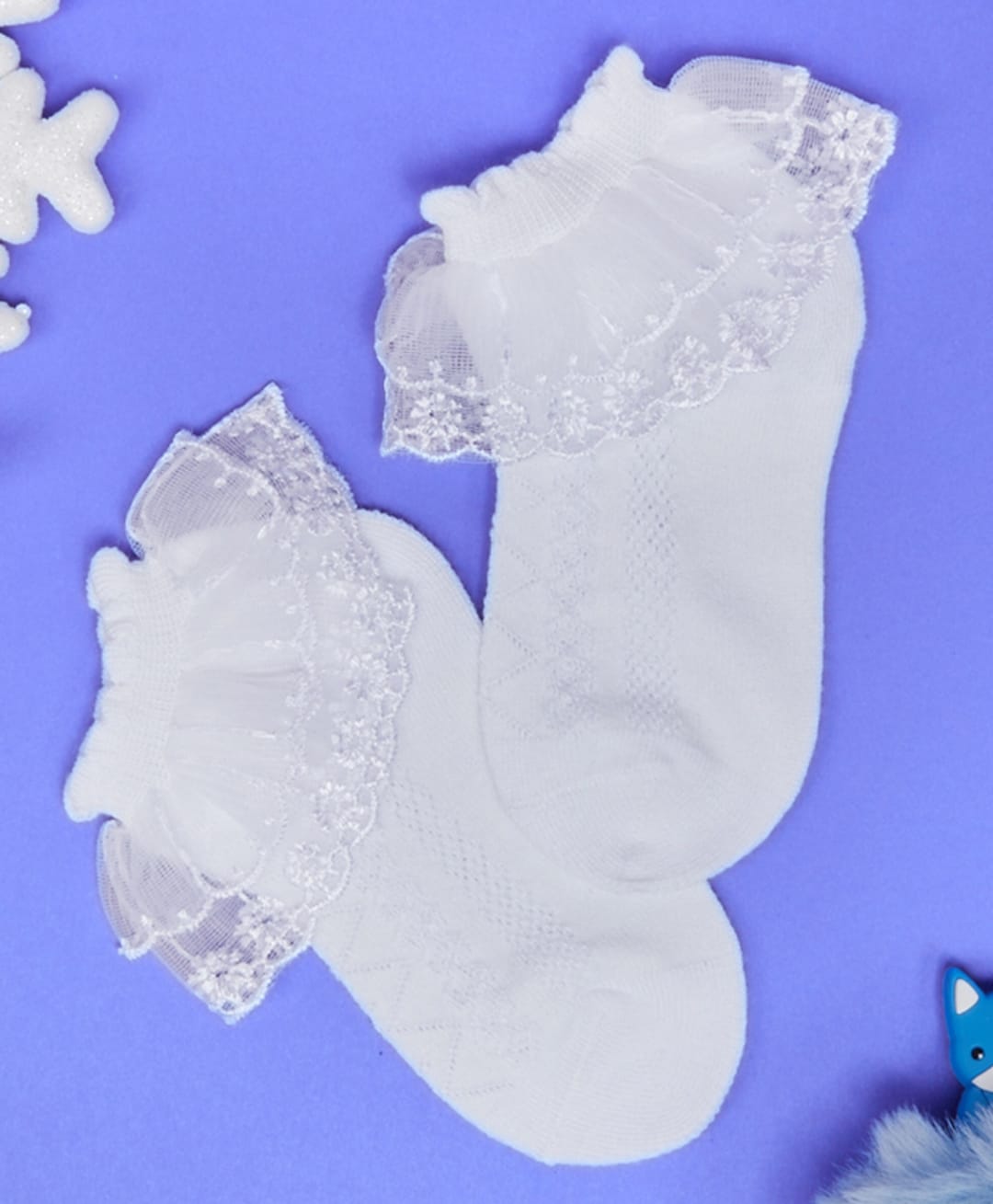 Neska Moda Embroidered Lace Embellished Socks - White-image-47