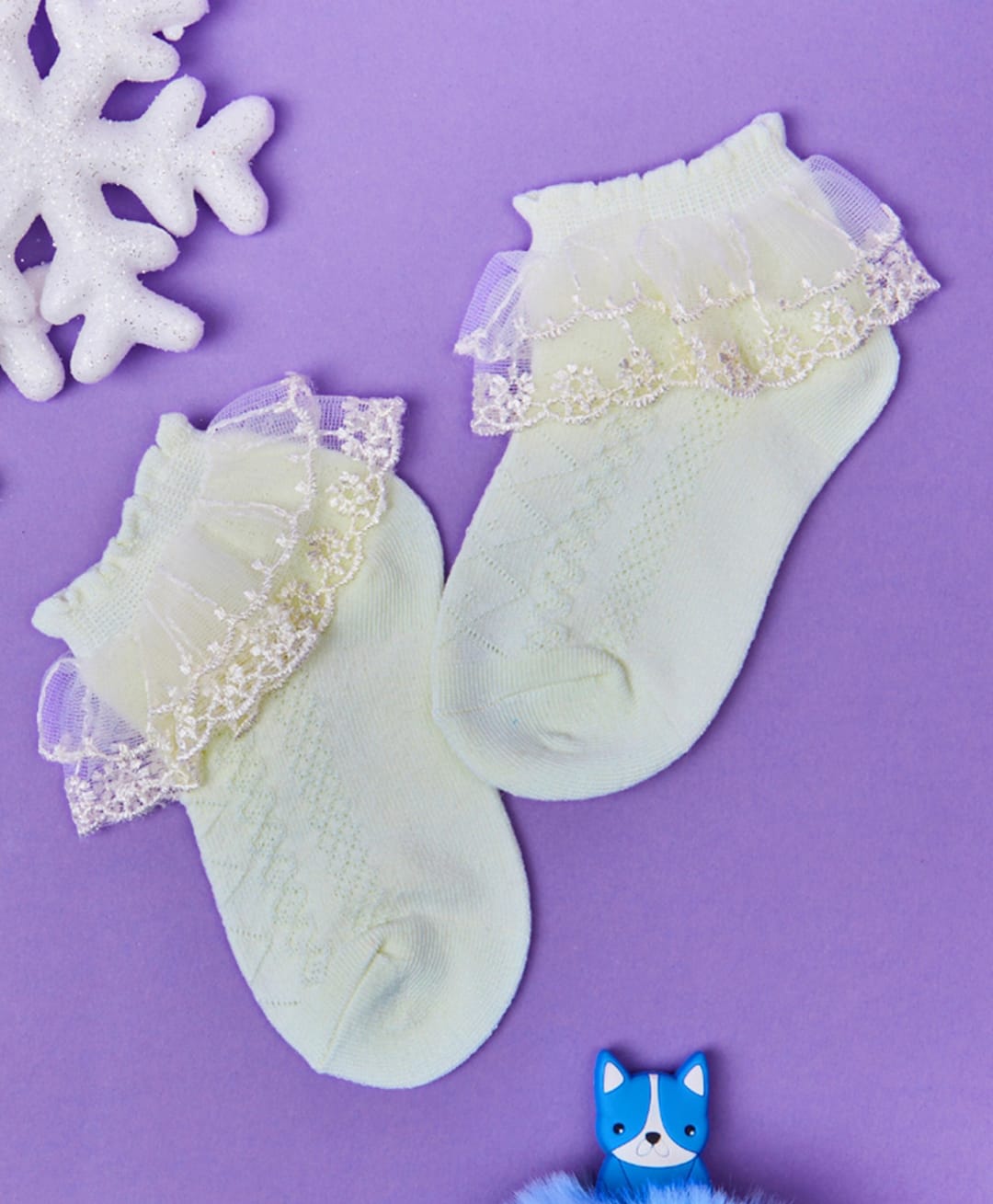 Neska Moda Cotton Elastane Knit Frill Detailed Socks - Lemon-image-10