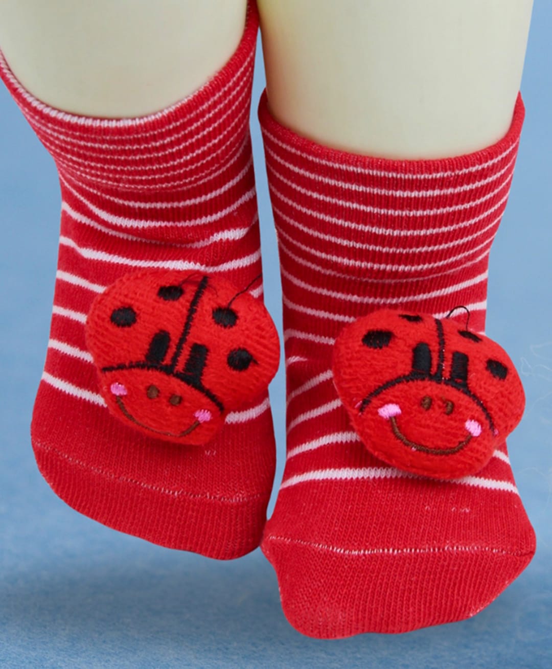 Neska Moda Cotton Elastane Knit Ladybug Applique Detailed Anti Slip Socks - Red-image-42