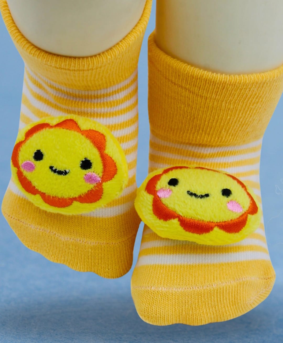 Neska Moda Striped & Sun Applique Detailed Socks - Yellow & White-picture-10