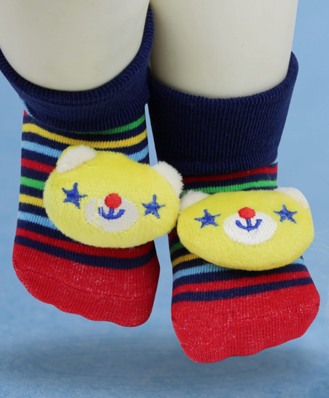 Neska Moda Striped & Teddy Bear Applique Detailed Socks - Dark Blue & Yellow-picture-30