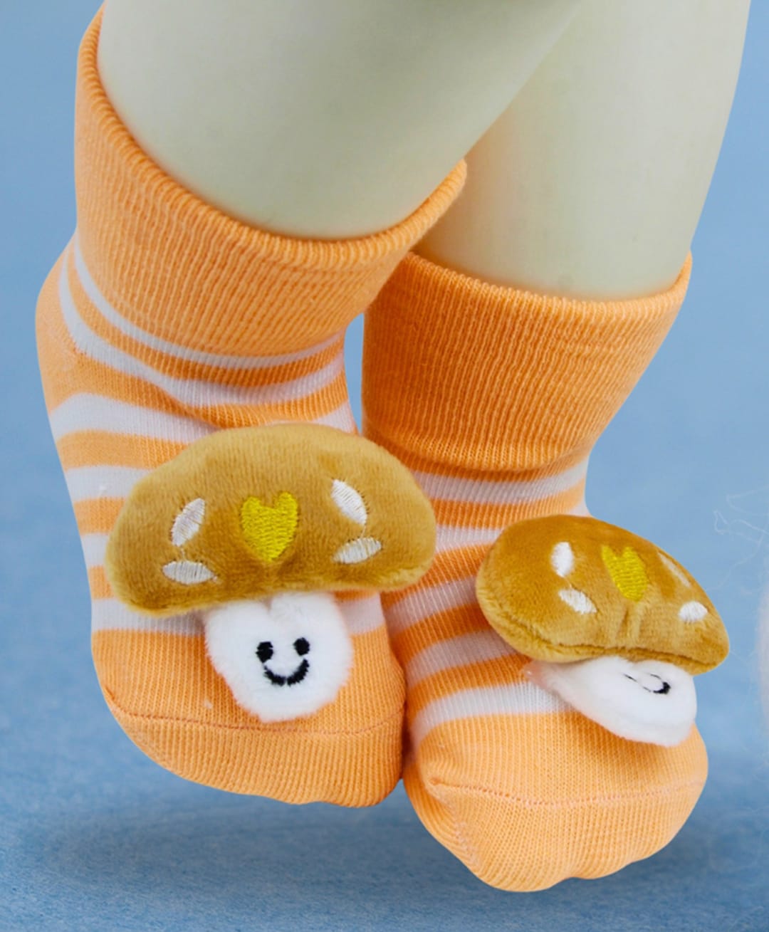 Neska Moda Cotton Elastane Knit Mushroom Applique Detailed Anti Slip Socks - Orange & Brown-image-16