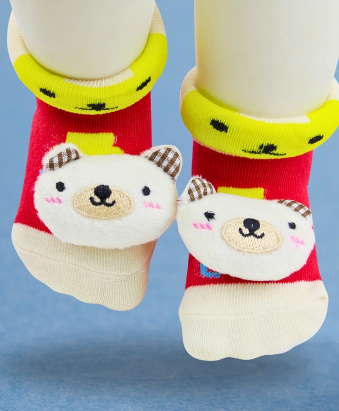 Neska Moda Cotton Elastane Knit Dog Applique Detailed Anti Slip Socks - White & Red & Yellow-picture-29