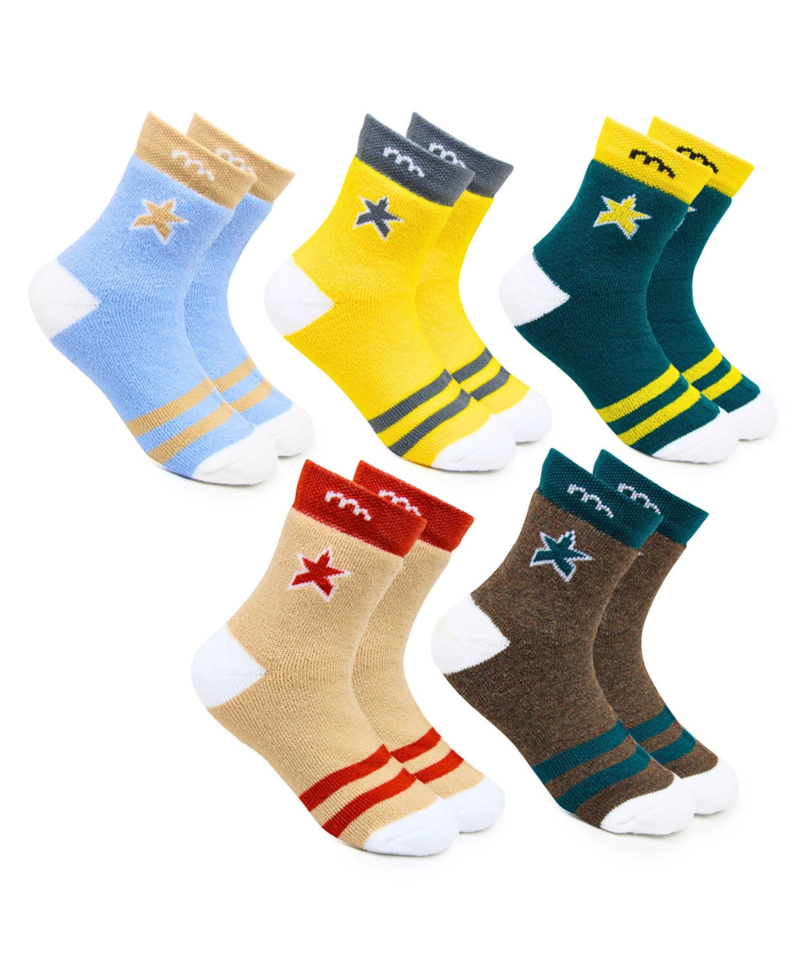 Neska Moda Knit Pack Of 5 Striped & Star Designed Socks - Multi Colour-image-16