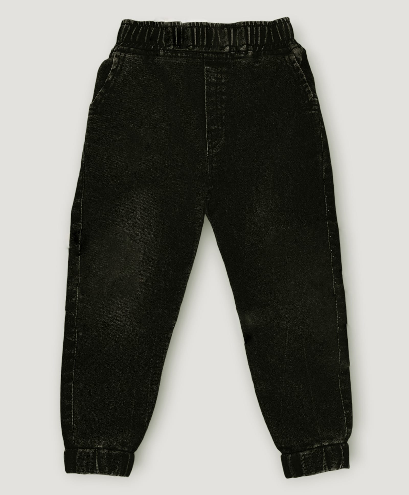 Kiwi Denim Knit Washed Solid Washed Jogger Style Pant - Black-image-27