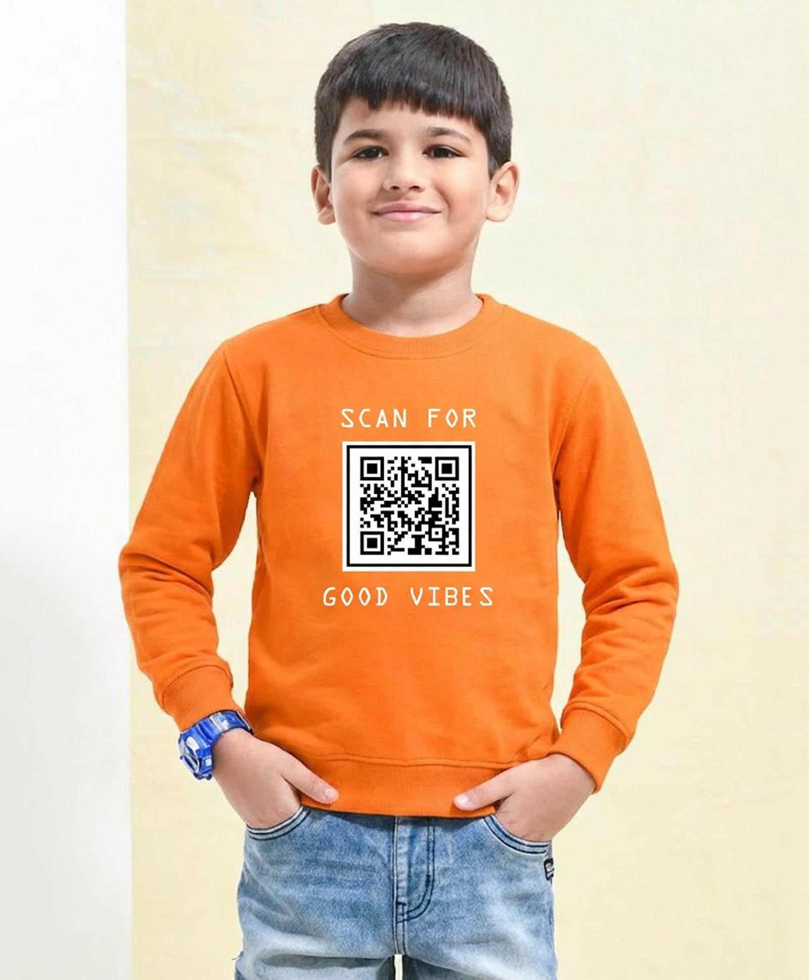 hrit Kiwi Fleece Knit Full Sleeves QR Printed Sweatshirt - Orange-picture-32