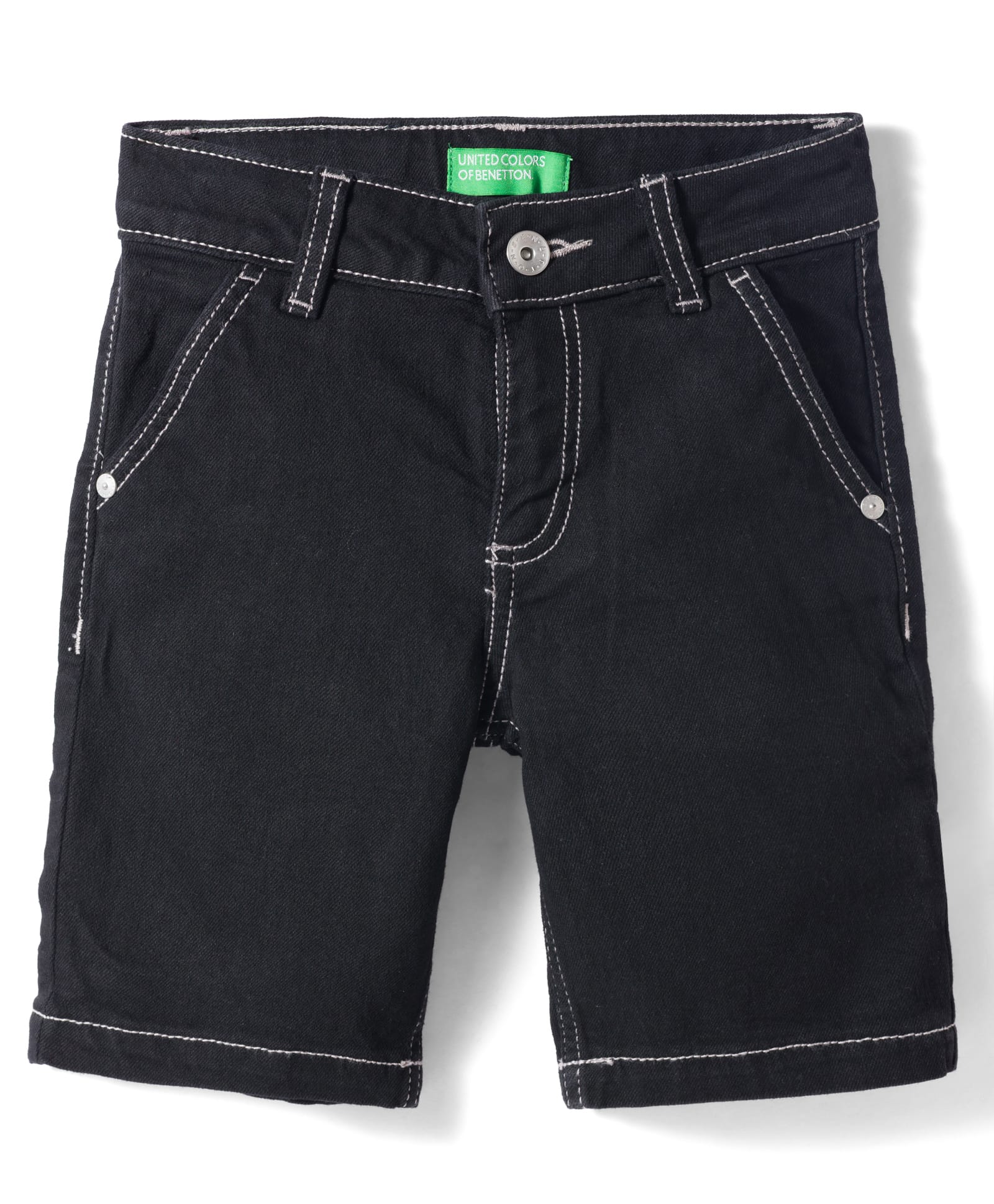 UCB Woven Knee Length Denim Shorts - Black-image-3