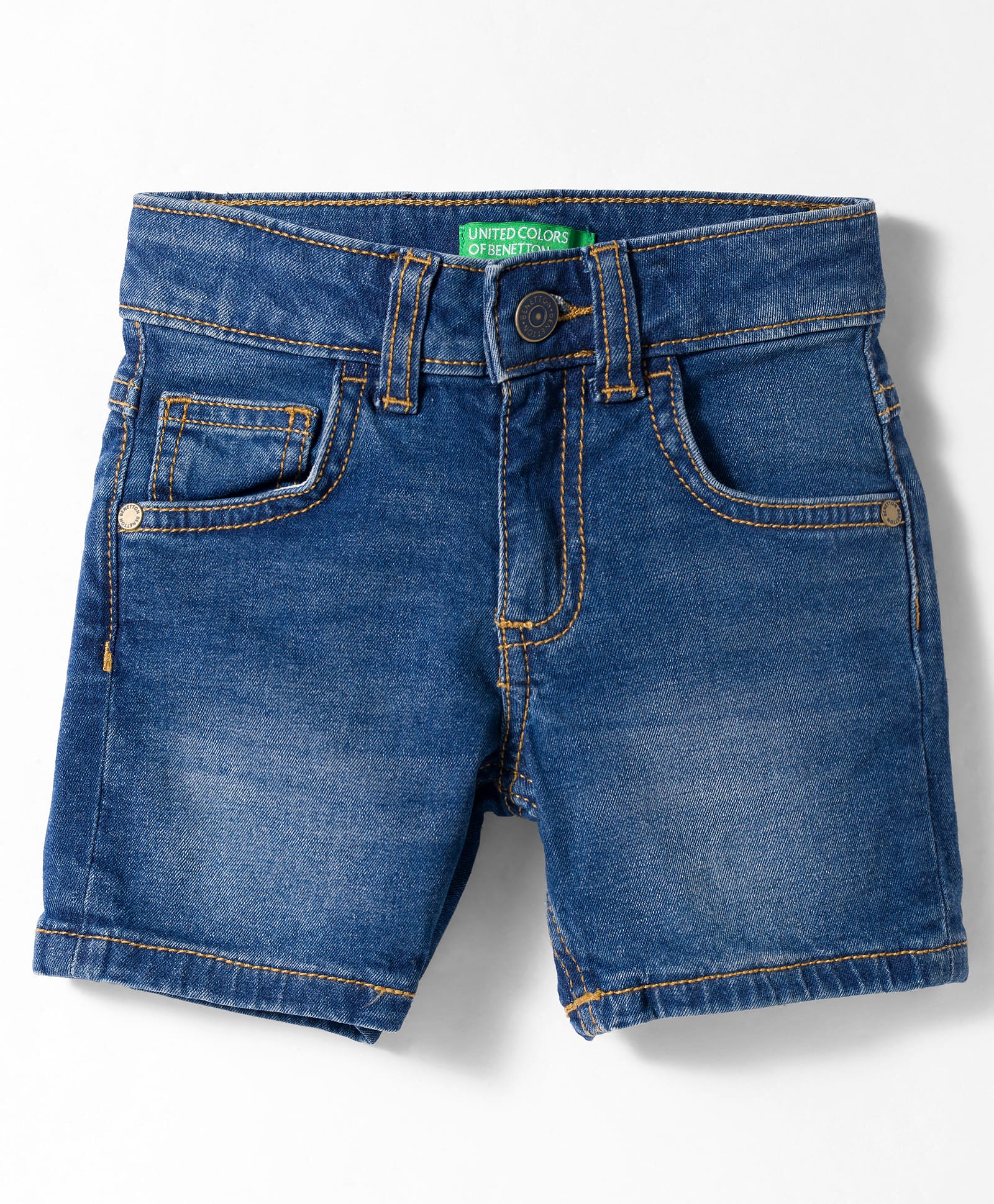 UCB Cotton Elastane Woven Knee Length Solid Colour Shorts - Blue-picture-21