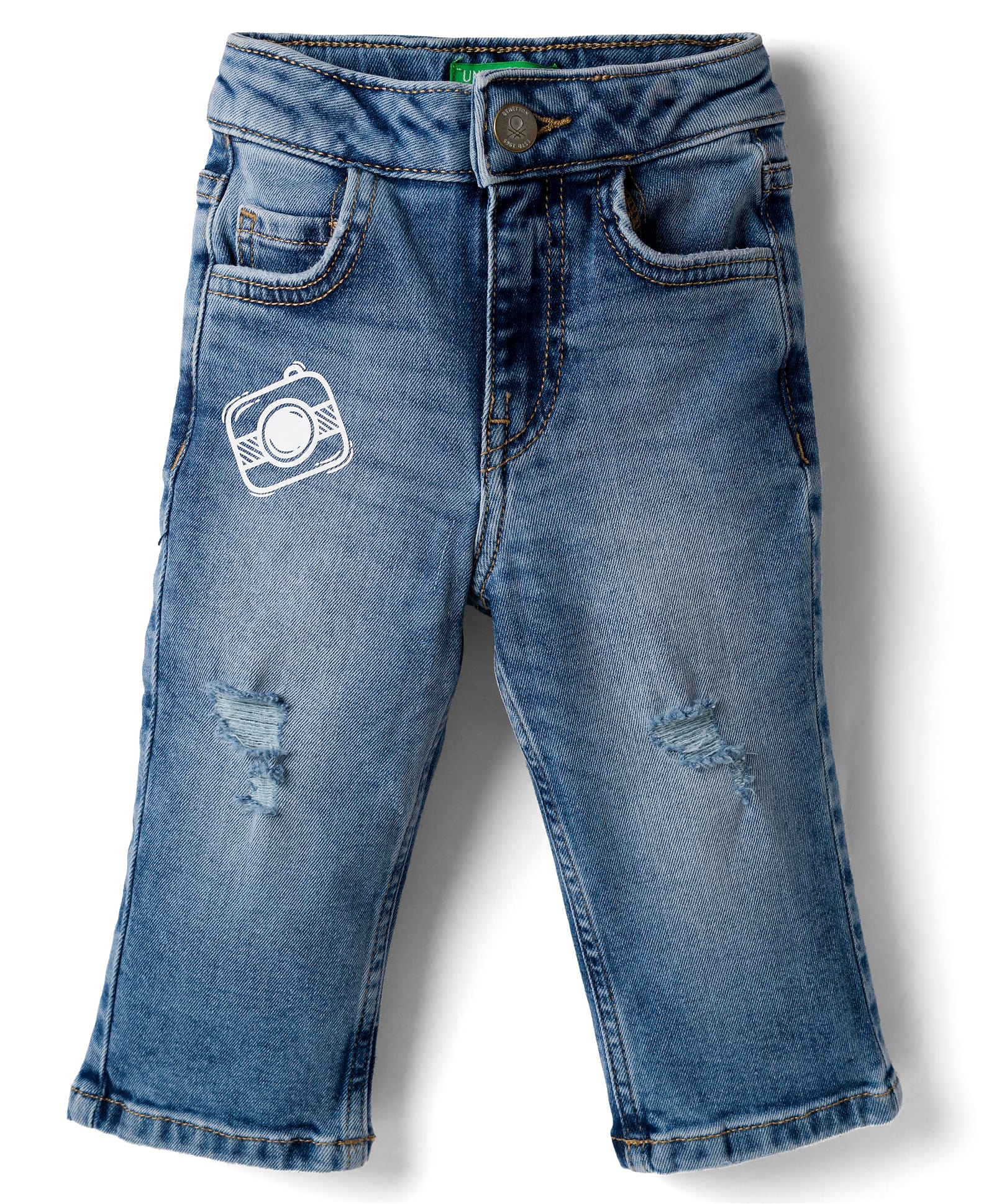 UCB Cotton Lycra Woven Full Length Denim Jeans With Damaging - Blue-picture-16
