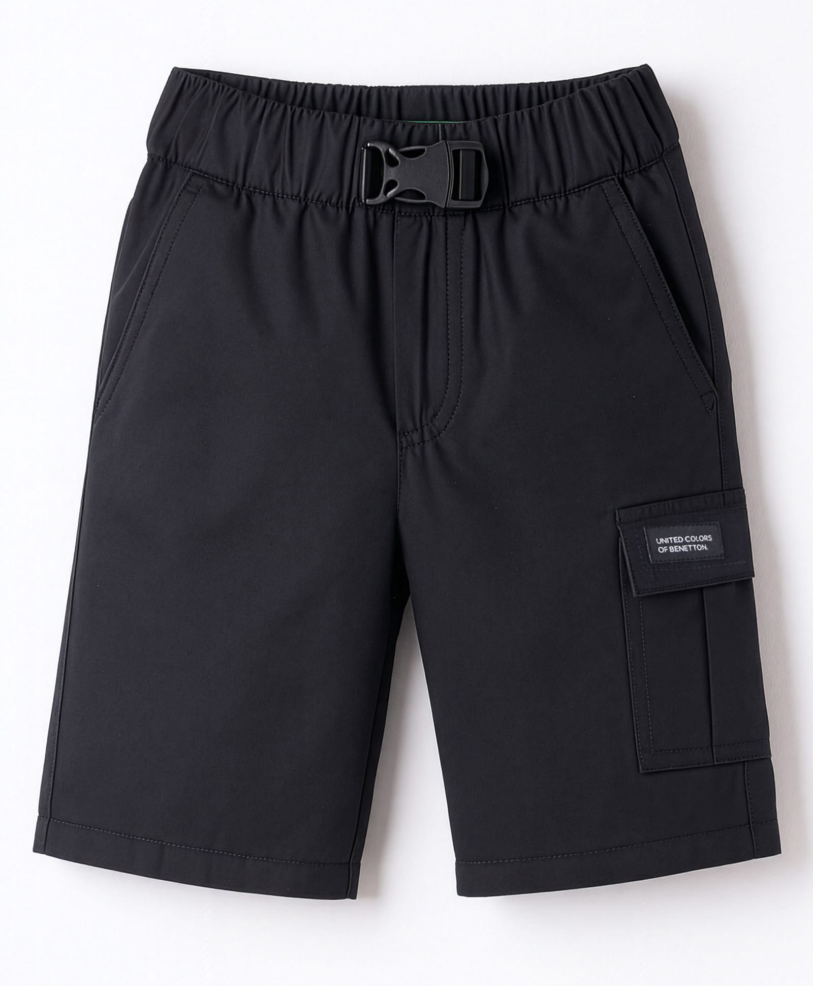 UCB Cotton Woven Knee Length Shorts With Text Badge - Black-picture-30