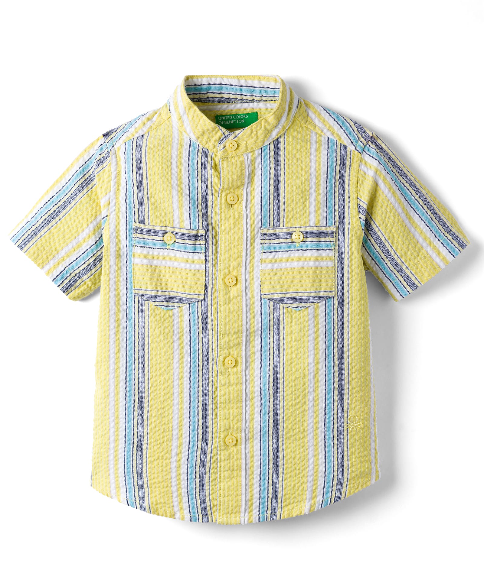 UCB Cotton Woven Half Sleeves Mandarin Collar Shirt With Stripes - Yellow-picture-37