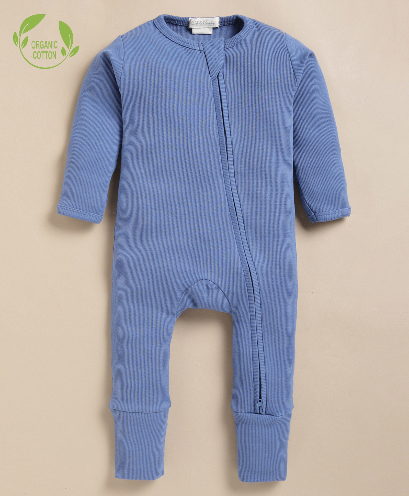 Cot & Candy Organic Cotton Knit Full Sleeves Solid Romper - Light Blue-image-31
