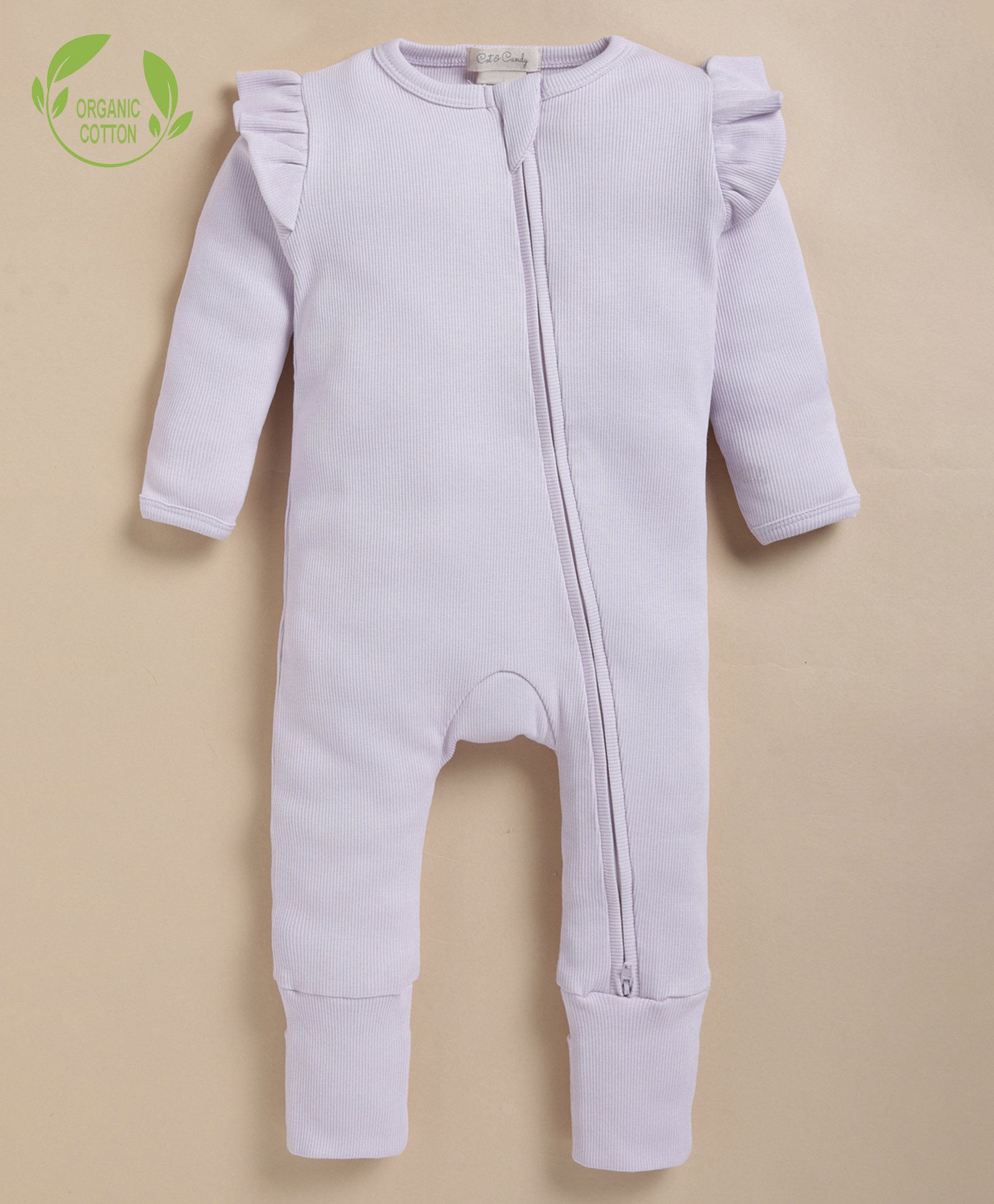 Cot & Candy Organic Cotton Knit Full Sleeves Solid Romper - Lavender-picture-14