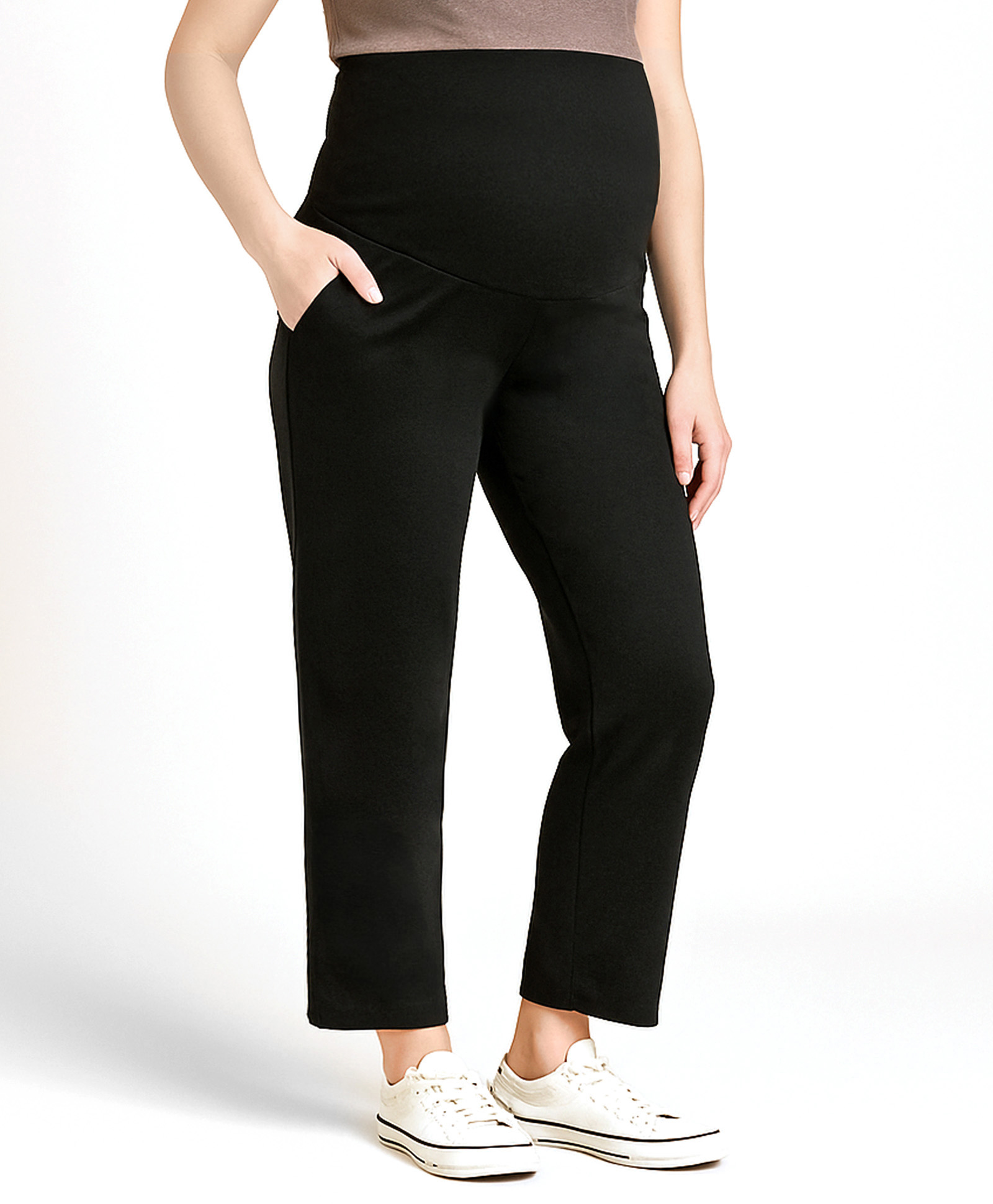 Bella Mama Cotton Elastane Knit Full Length High Coverage Solid Pant - Black