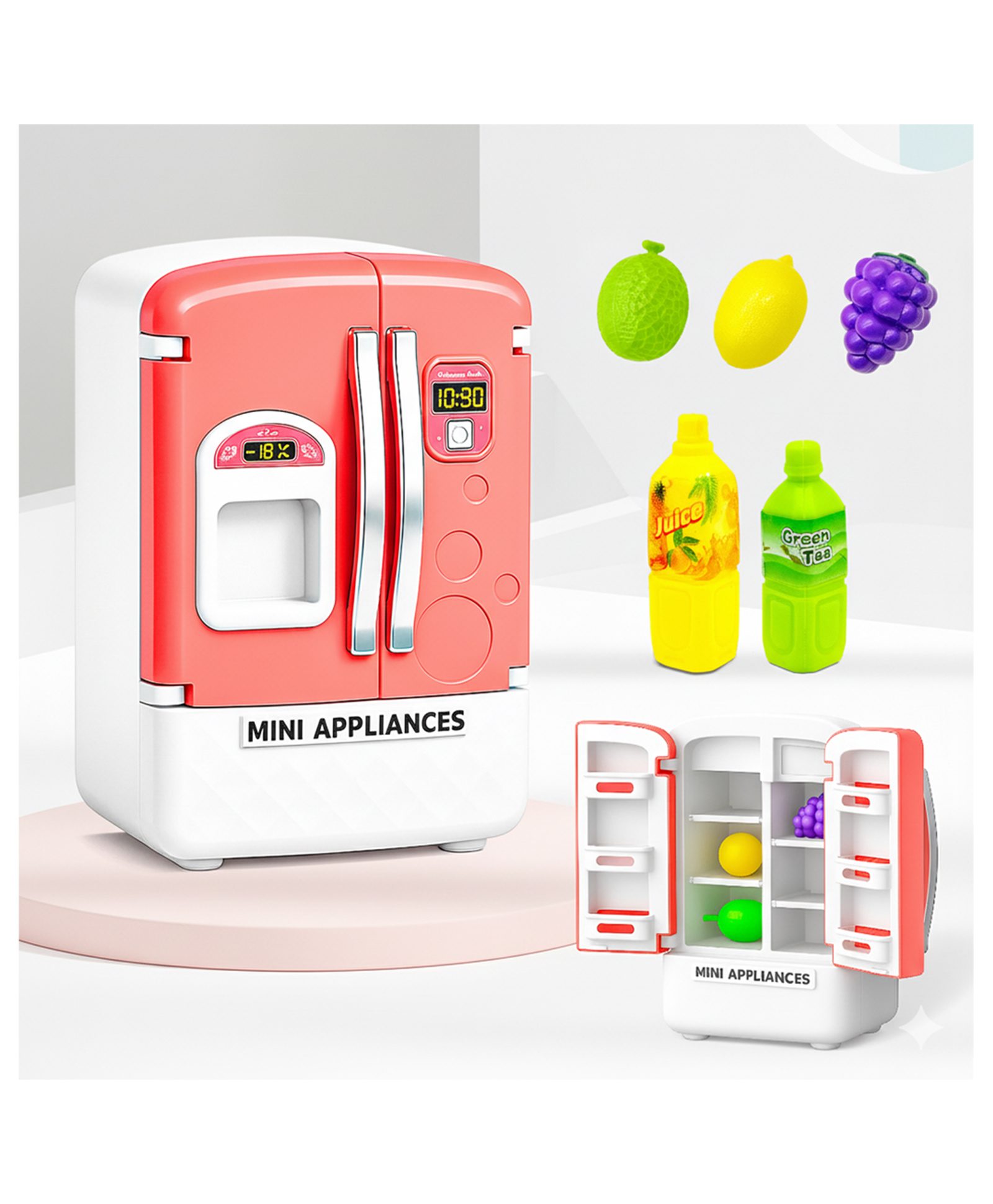 VGRASSP Mini Refrigerator Toy For Kids With Music And Lights - Interactive Double Door Fridge With Realistic Food Accessories - Pretend Play Educational Kitchen Toy - Color May Vary-image-5
