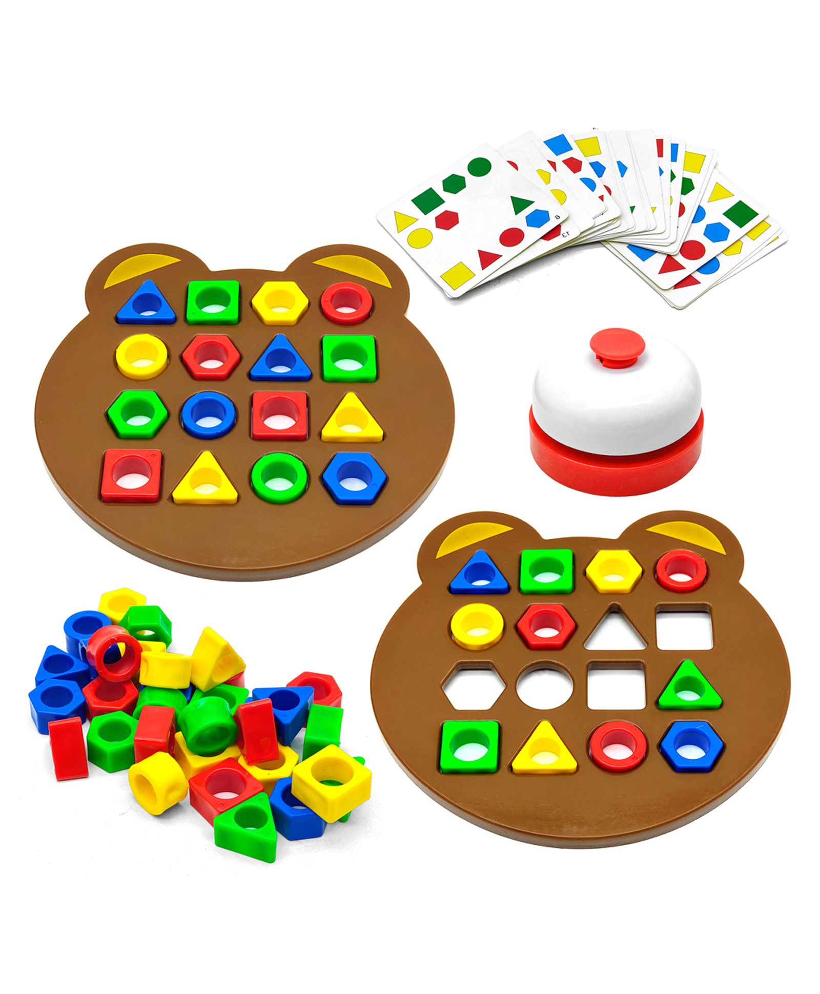 VGRASSP Shape Matching Board Game Toy For Kids - Geometric Shape Puzzle With Bell And Cards - Educational Gift For Boys And Girls - Color May Vary
