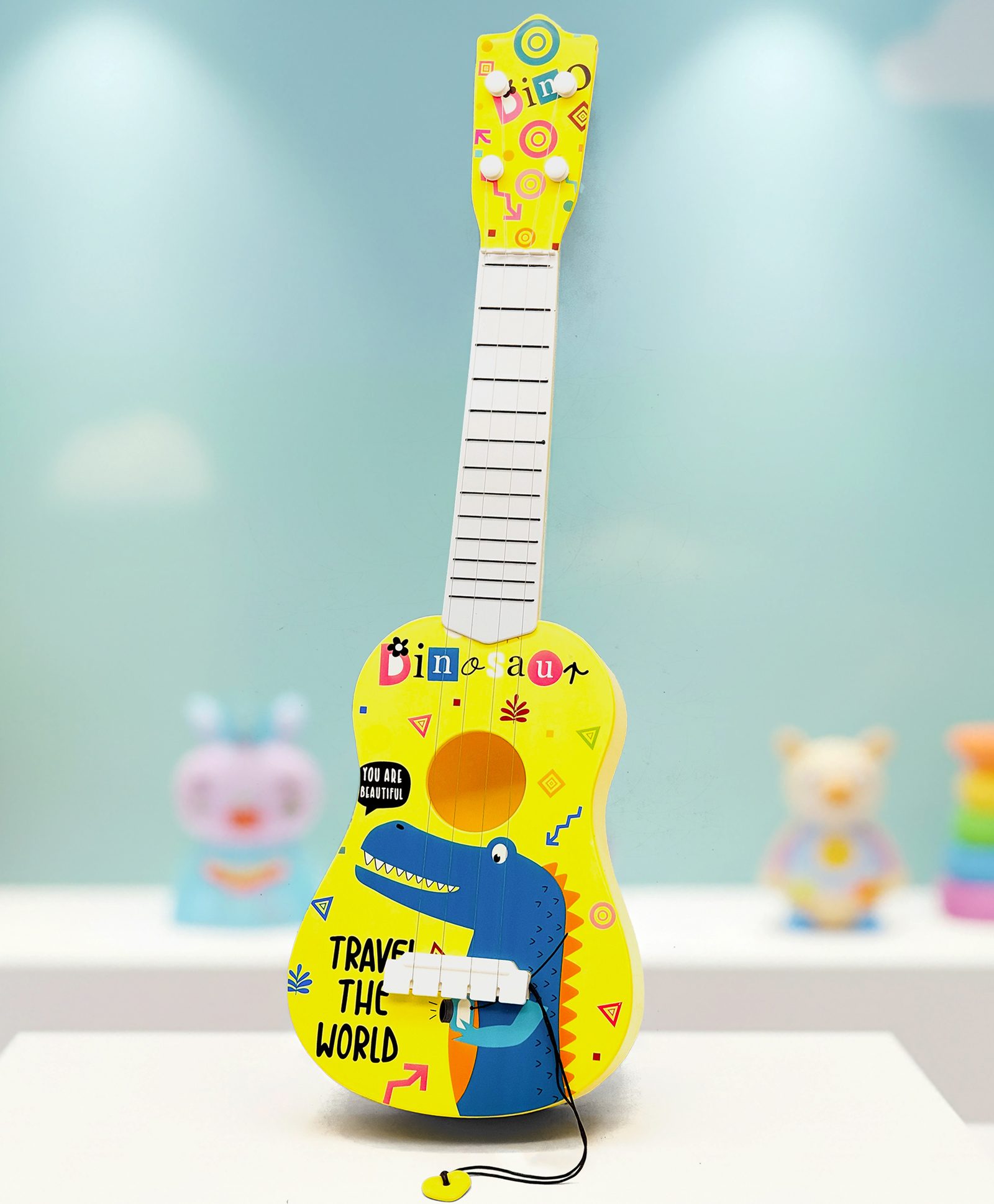 VGRASSP 22 Inch Musical Guitar Toy For Kids With 4 Strings Colorful Cartoon Design Ukulele Style Instrument Toy - Color May Vary