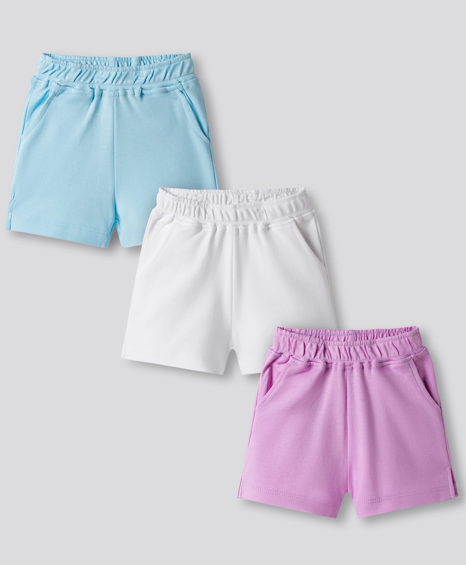 Bonfino 100% Cotton Knit Solid Shorts Pack of 3 - Purple Light Blue & White-image-17