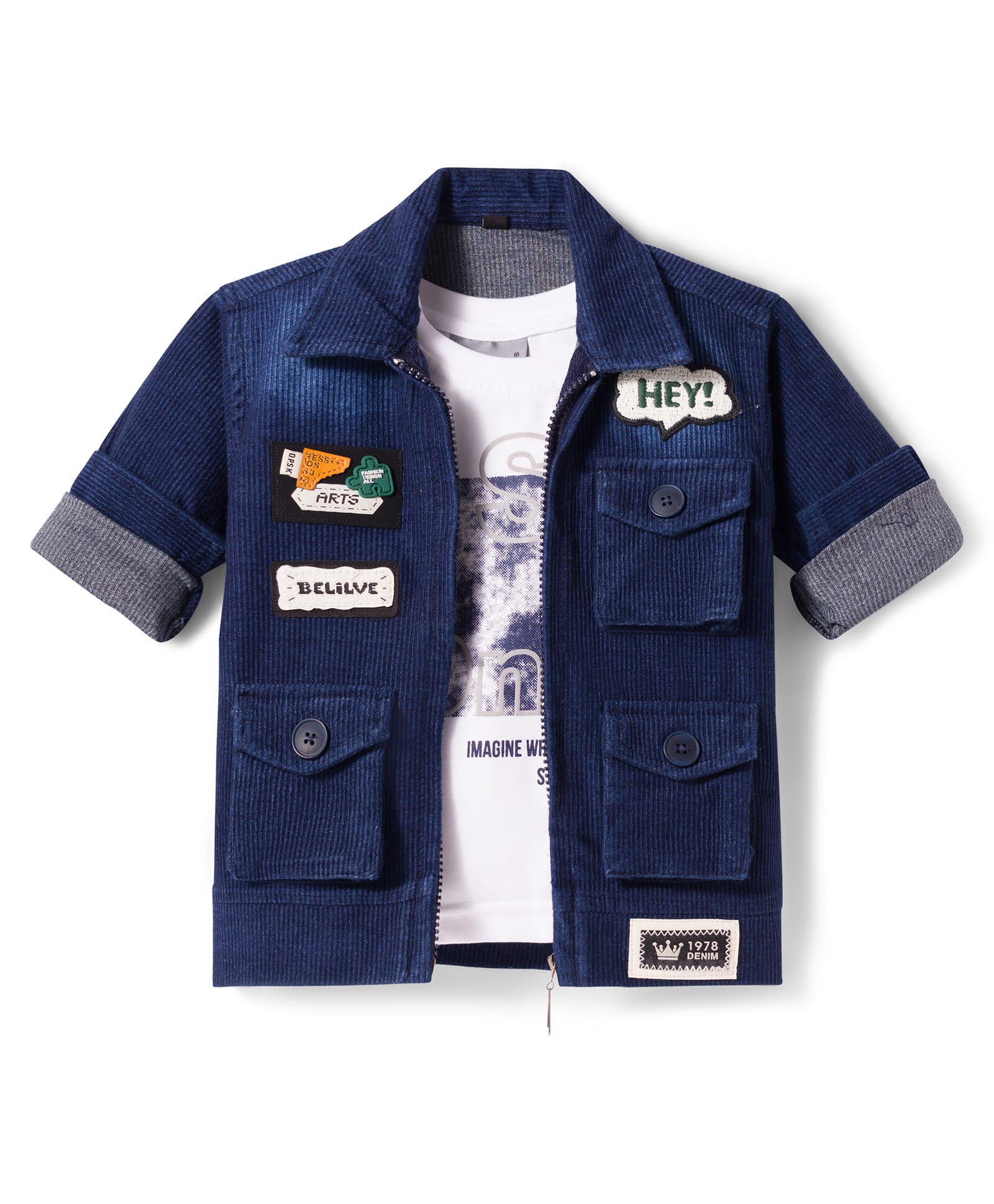 Dapper Dudes Full Sleeves Text Patch Detailed Jacket With Tee - Blue-image-44