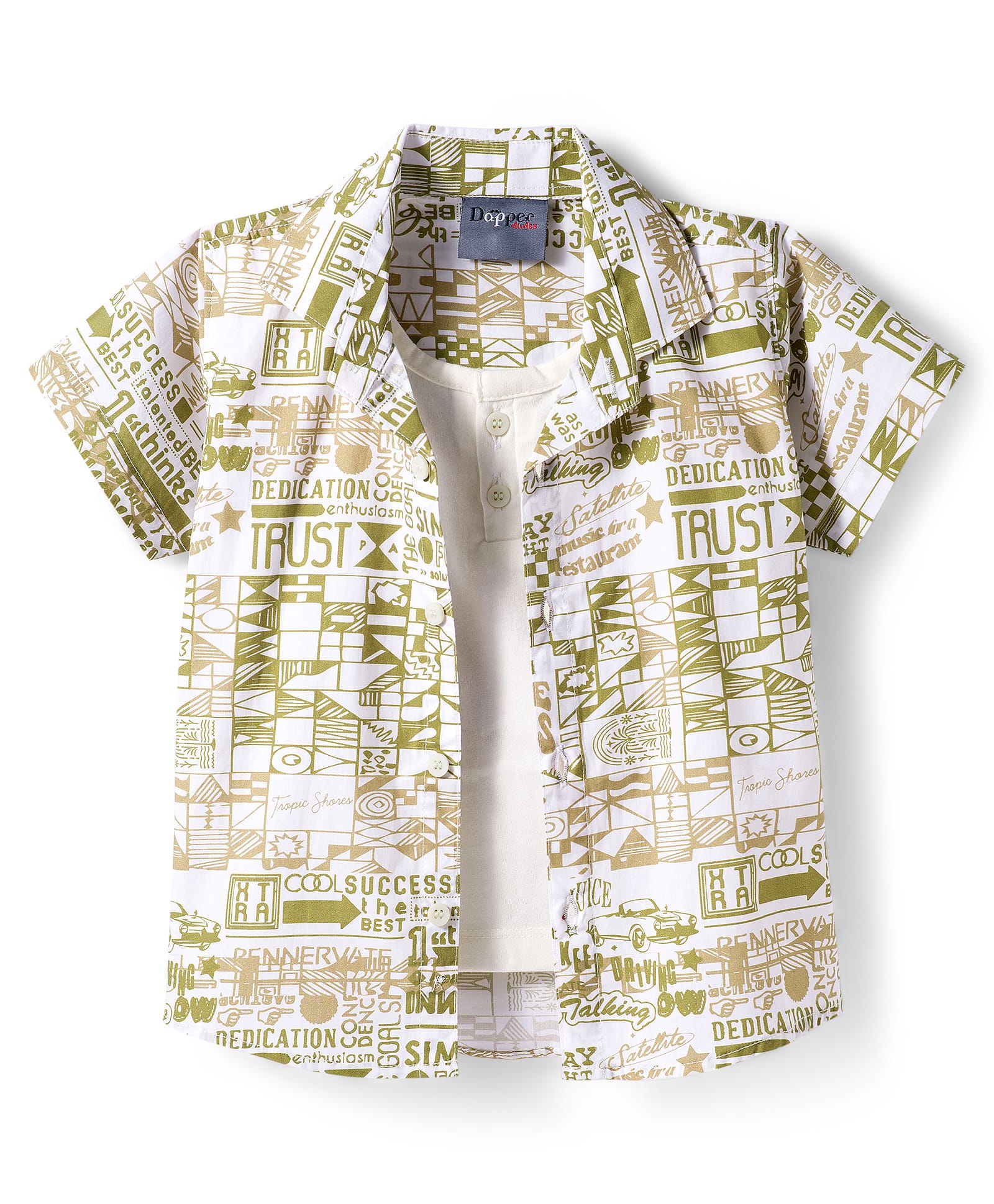 Dapper Dudes Half Sleeves Typography Printed Shirt With Attached Tee - White-image-29