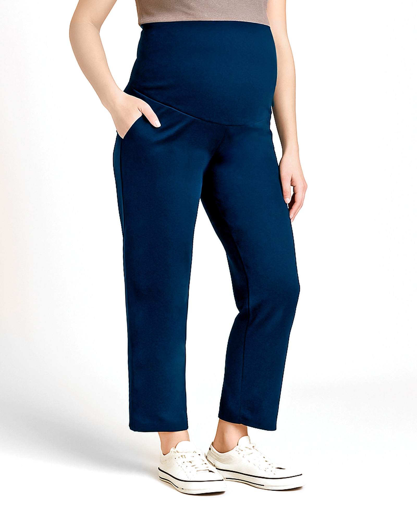 Bella Mama Cotton Elastane Knit Full Length High Coverage Solid Pant - Navy Blue-picture-11