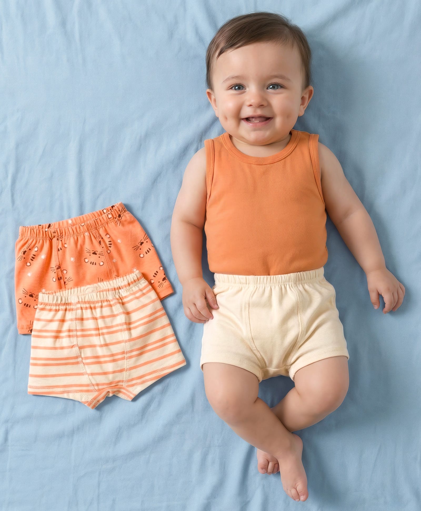 Babyoye Elastane Knit Striped & Tiger Printed Trunks Pack of 3 - Multicolor-image-37