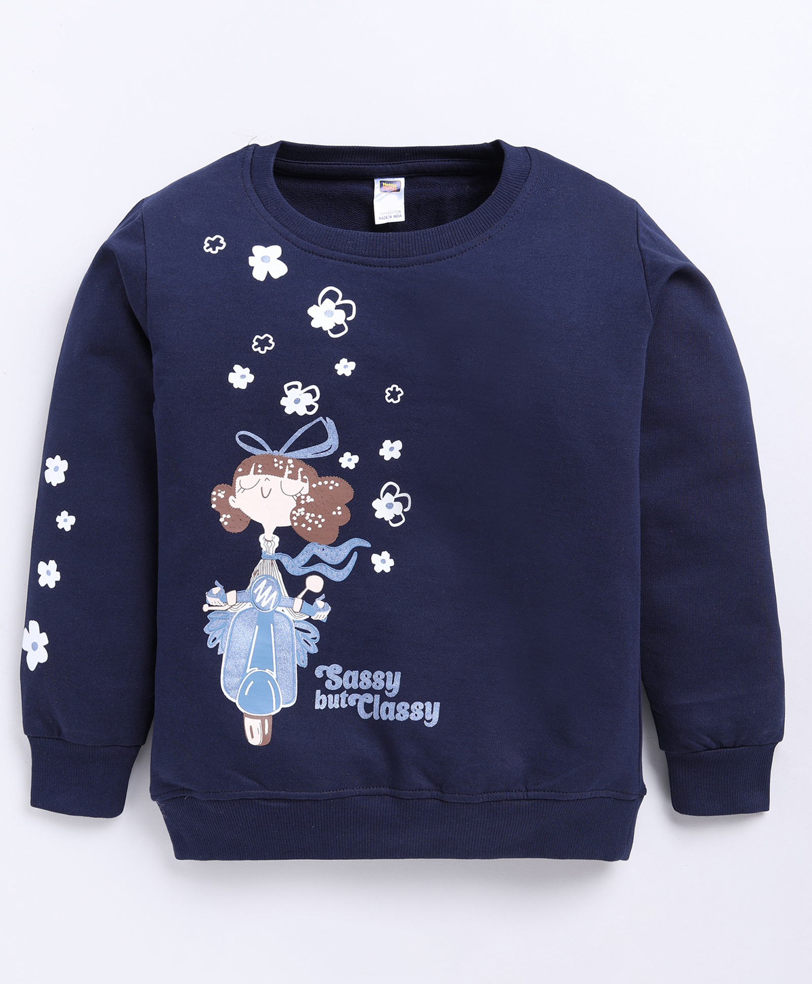 Nottie Planet Cotton Looper Knit Full Sleeves Sassy Girl Printed Light Winter Sweatshirt - Navy Blue-picture-18
