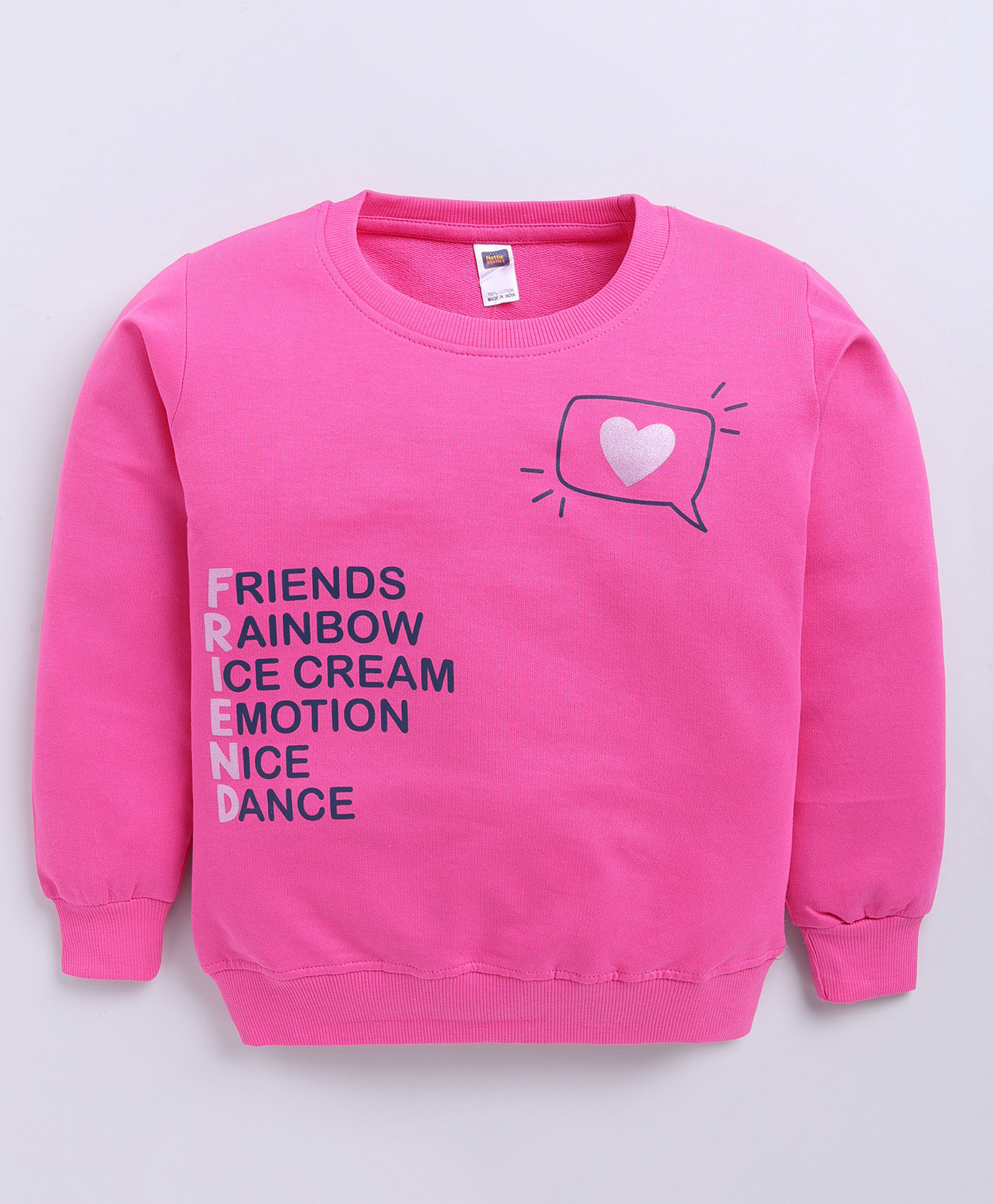 Nottie Planet Cotton Looper Knit Full Sleeves Friend Text Printed Light Winter Sweatshirt - Rani-image-46
