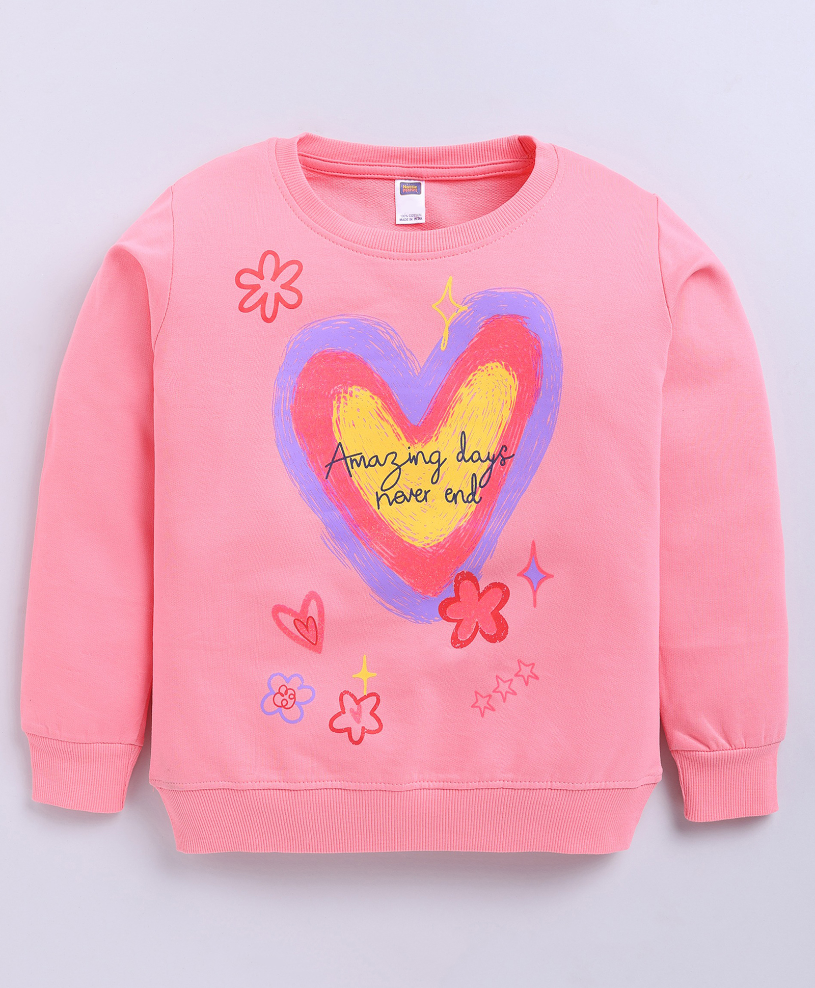 Nottie Planet Cotton Looper Knit Full Sleeves Floral & Heart Printed Light Winter Sweatshirt - Coral-image-28
