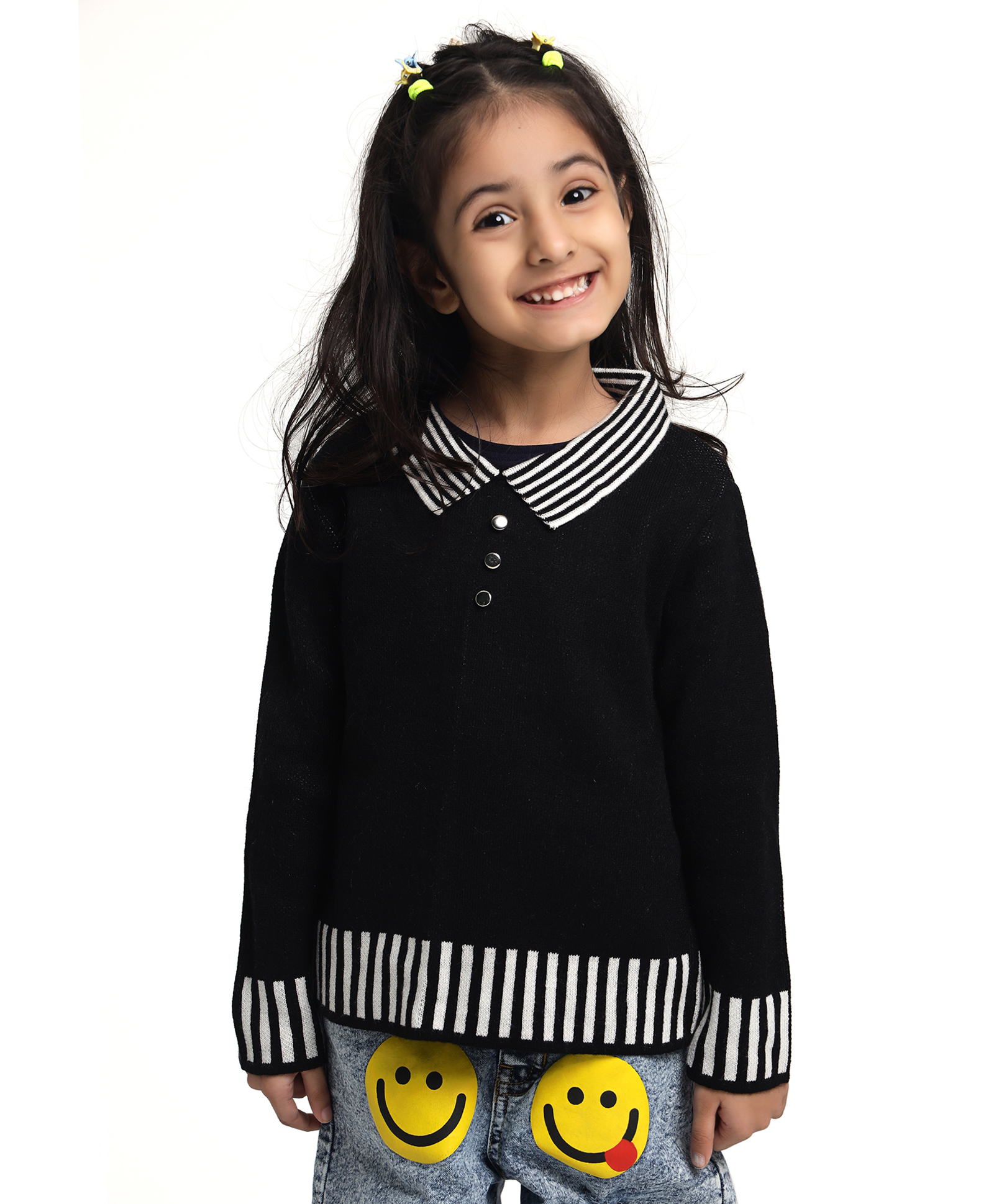 JoE Hazel Knit Full Sleeves Striped Sweater - Black-image-26
