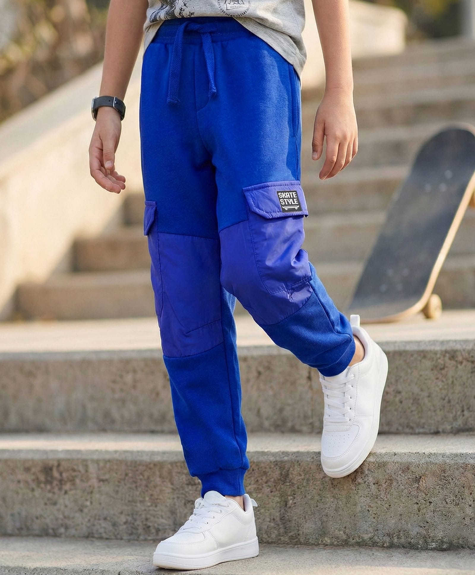 Pine Kids Knit Full Length Lounge Pant With Pockets & Skate Style Badge - Navy Blue-image-31