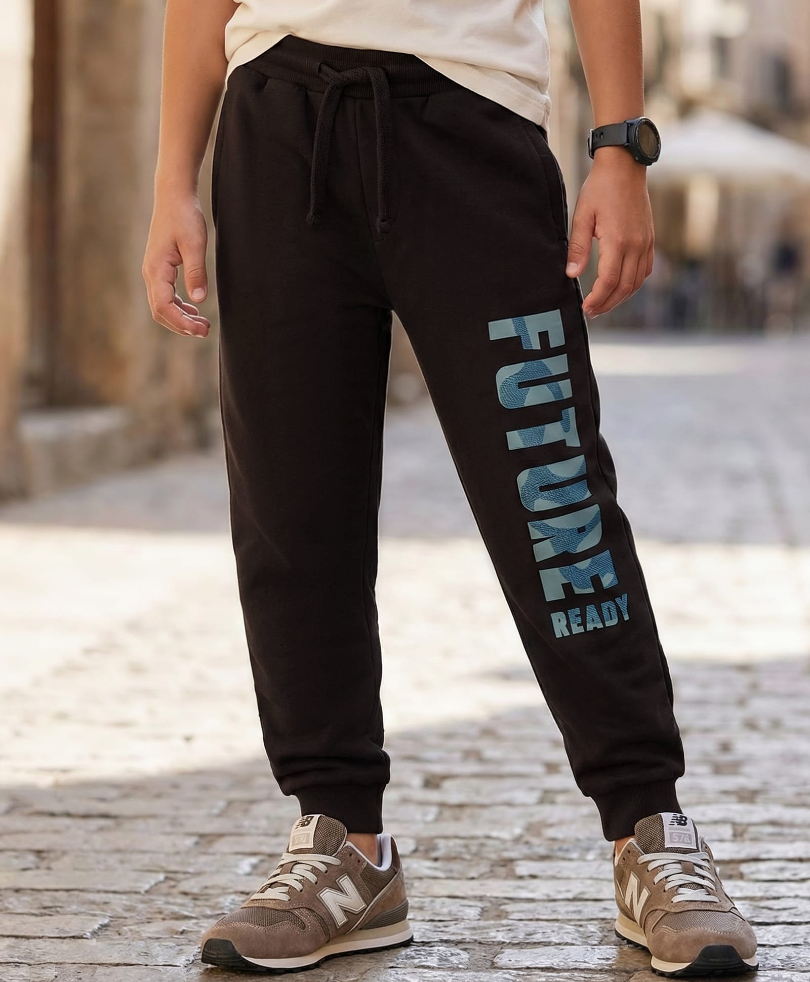 Pine Kids Knit Full Length Lounge Pant With Text Print - Black-image-13