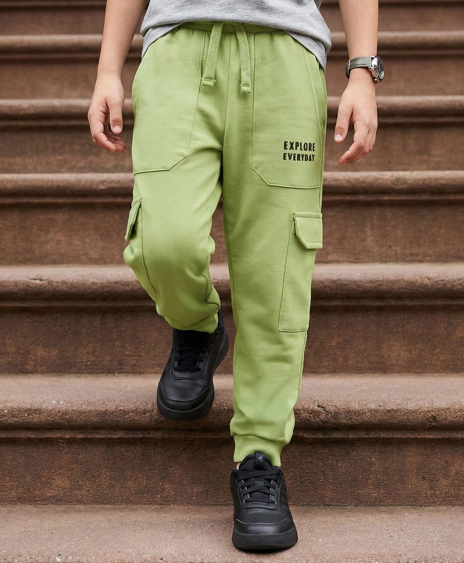 Pine Kids Knit Full Length Lounge Pant With Pockets & Explore Everyday Print - Olive Green-image-10