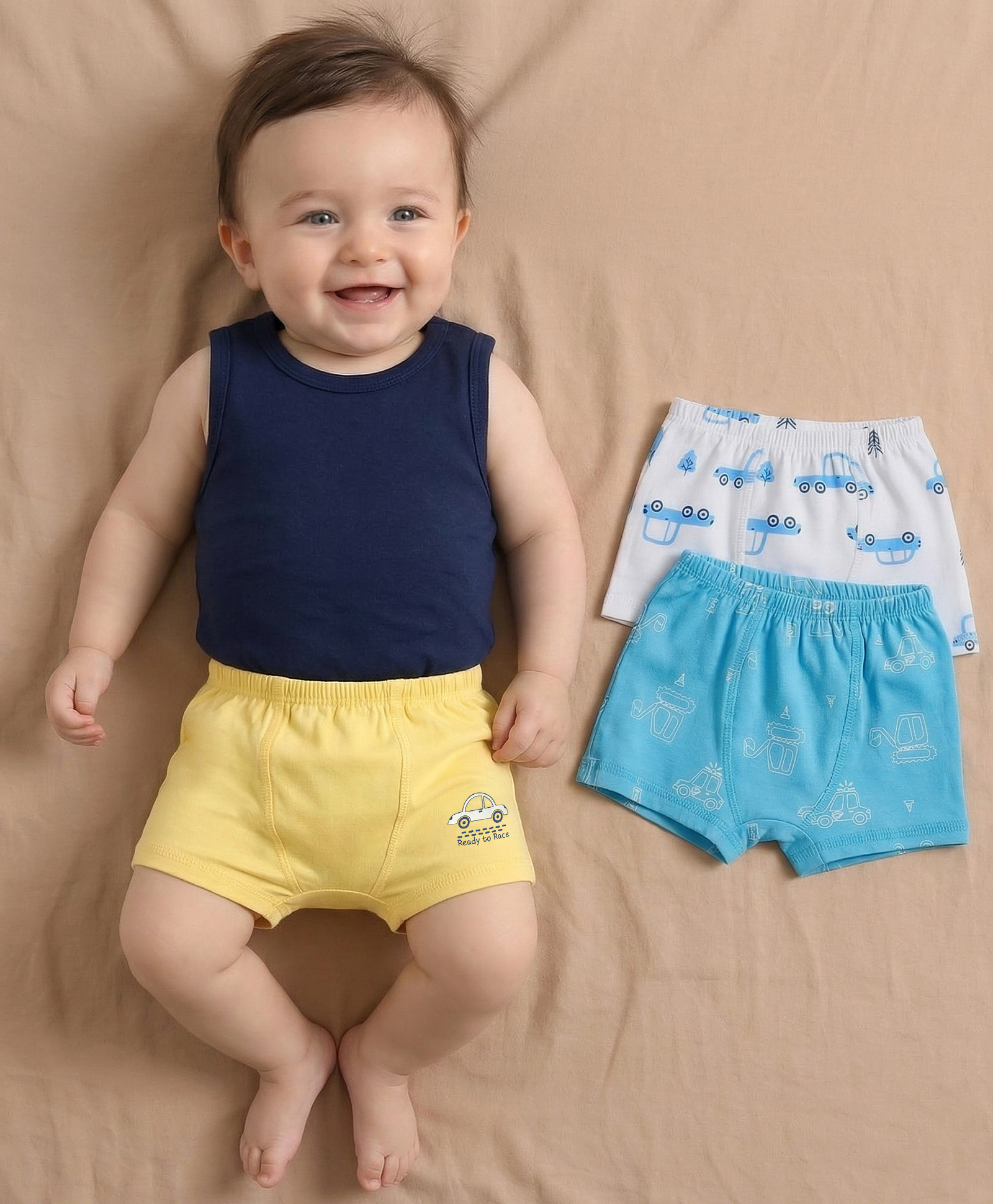 Babyoye Elastane Knit Trunks With Vehicle Print Pack of 3 - Multicolor-image-29