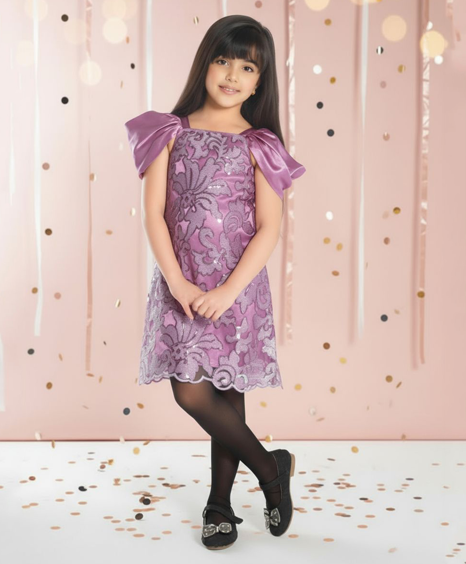 Ministitch Mesh Woven Sleeveless Sequins Embellished Floral Designed Midi Dress - Pink-picture-4