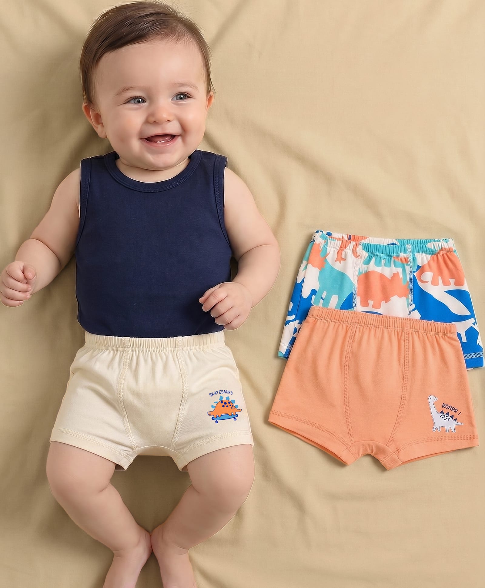 Babyoye Elastane Knit Briefs with Dino Print Trunks of 3 - Multicolor-image-25