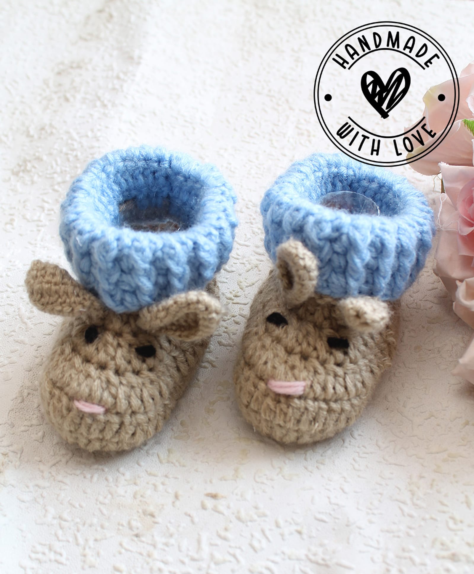 Woonie Hand Knitted Rabbit Designed Booties - Beige-image-18
